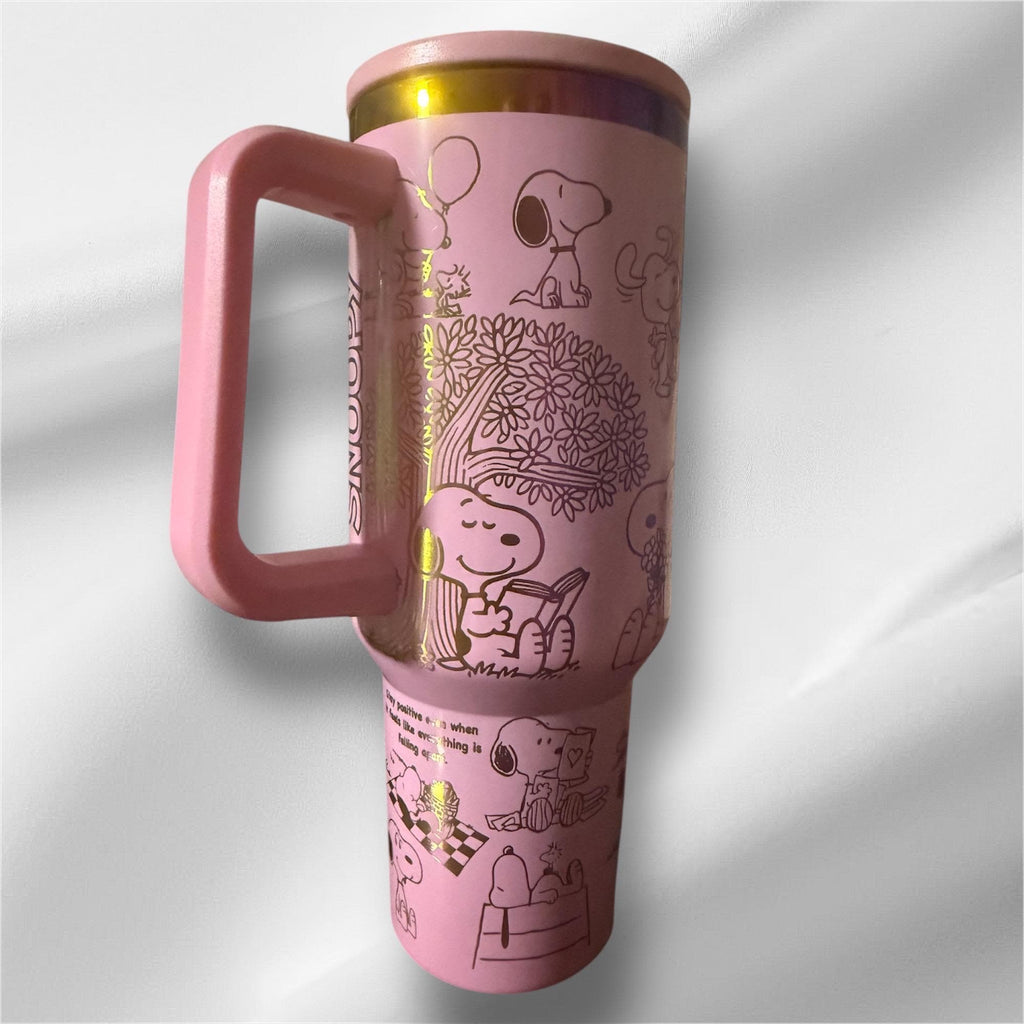 Snoopy Peanuts Tumbler: Laser Engraved 40 oz with Lid and Straw