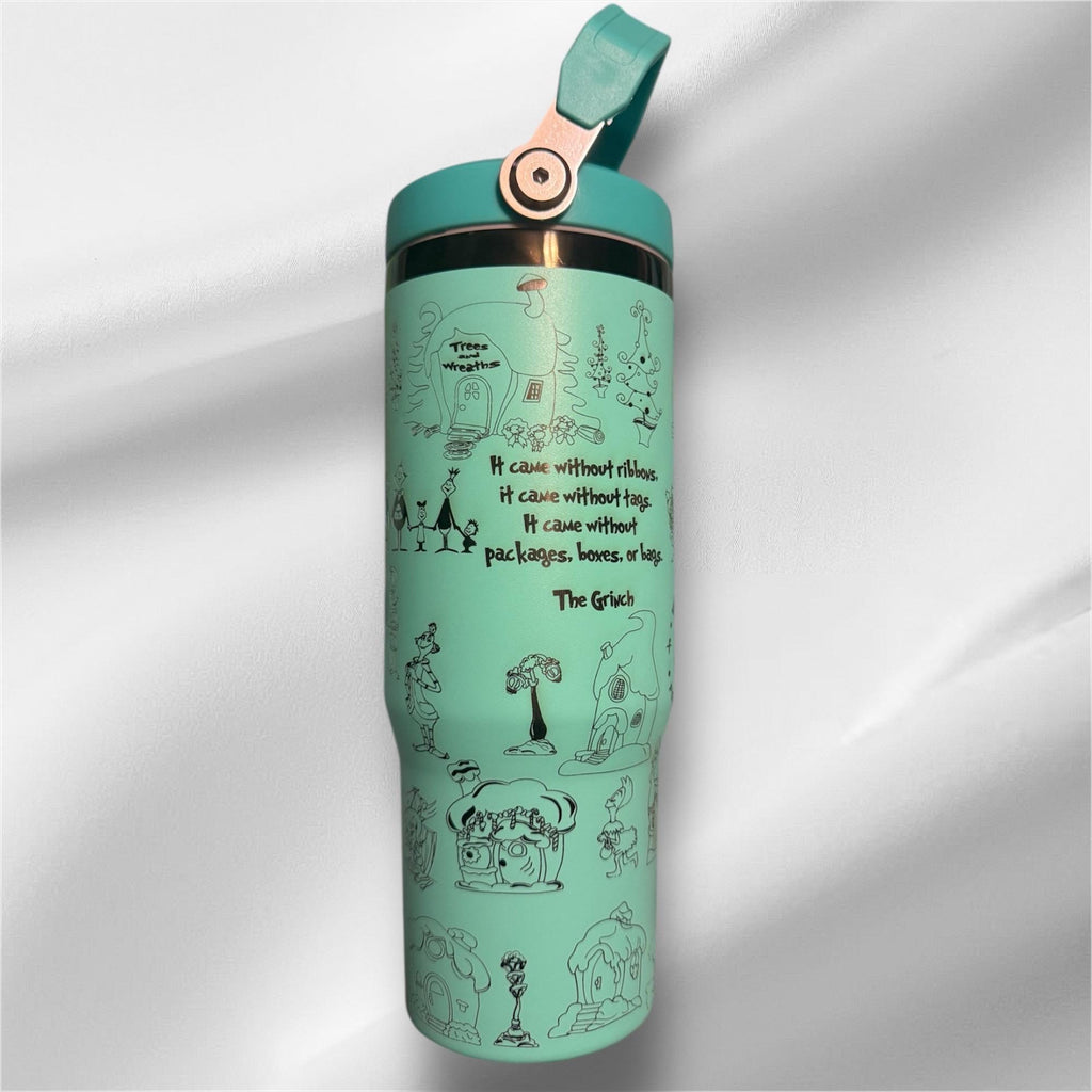 30z Black Plated Whoville Tumbler | Laser Engraved Tumbler | Handle, Lid and Straw Included