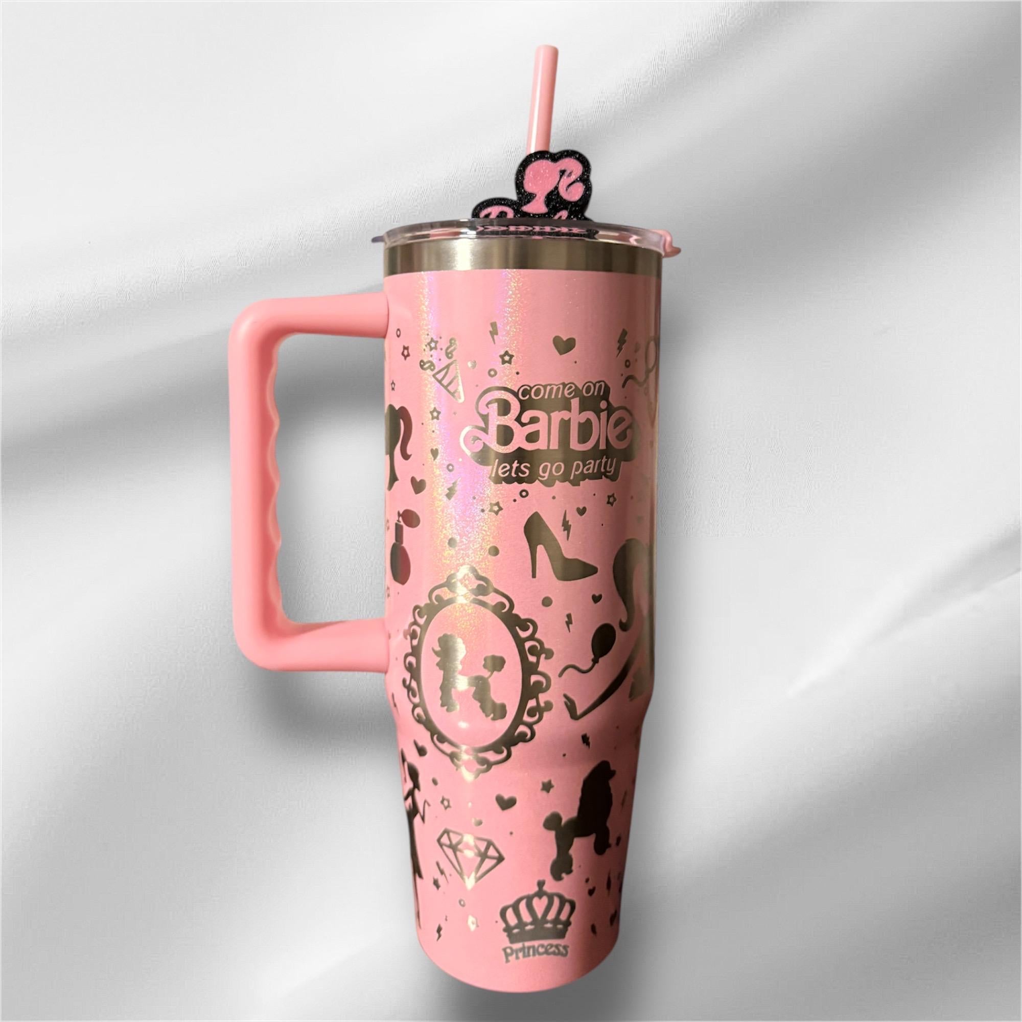Barbie Pearlized Tumbler: Laser Engraved 30oz with Lid and Straw