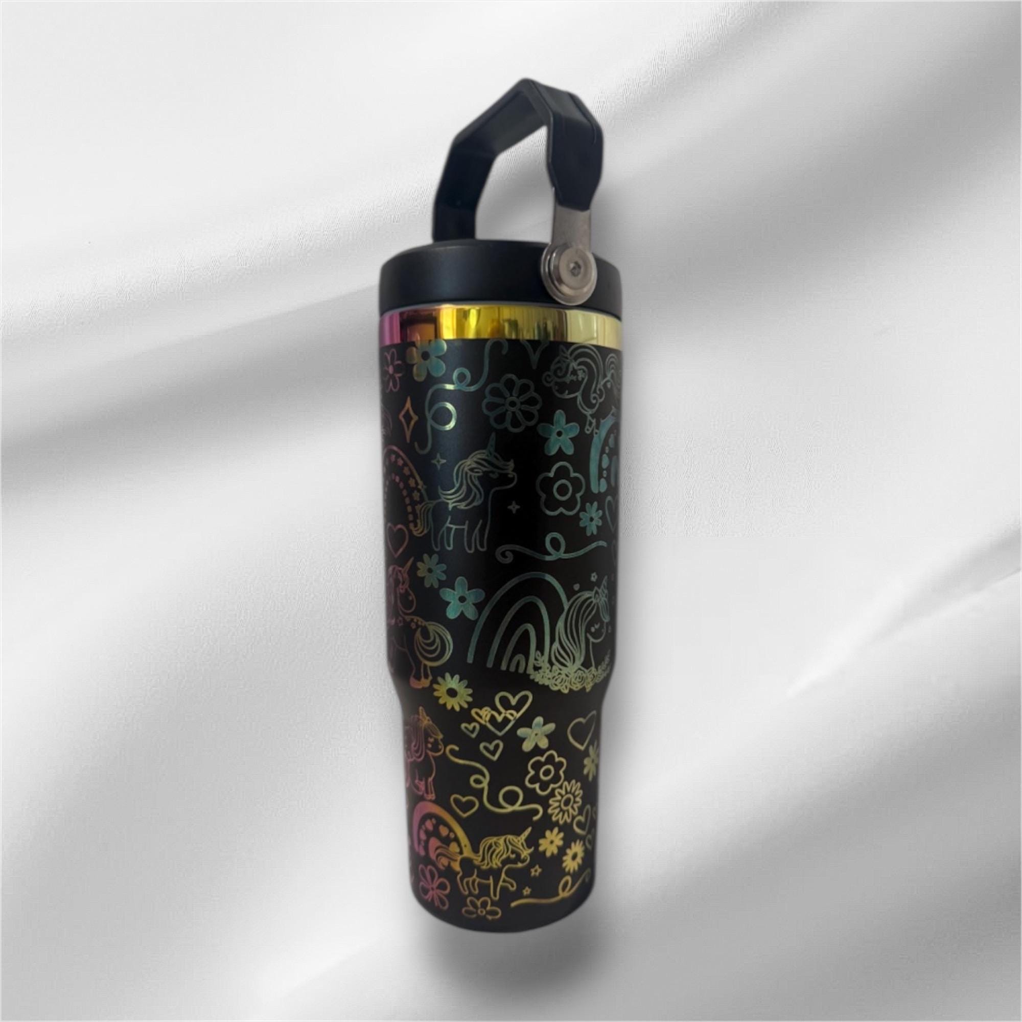 Rainbow Unicorn Laser Engraved Tumbler - 30oz with Handle & Lid