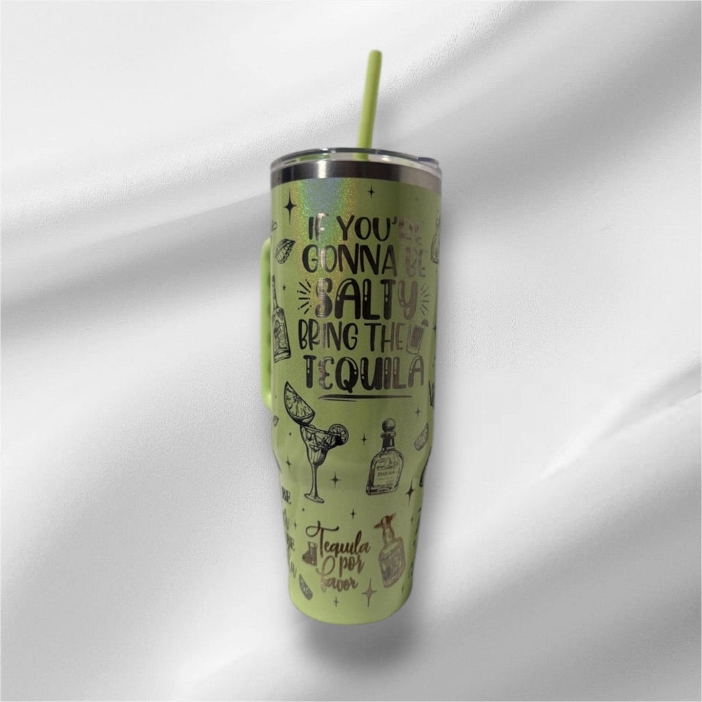 30z Tequila Tumbler | Laser Engraved Tumbler | Handle, Lid and Straw Included