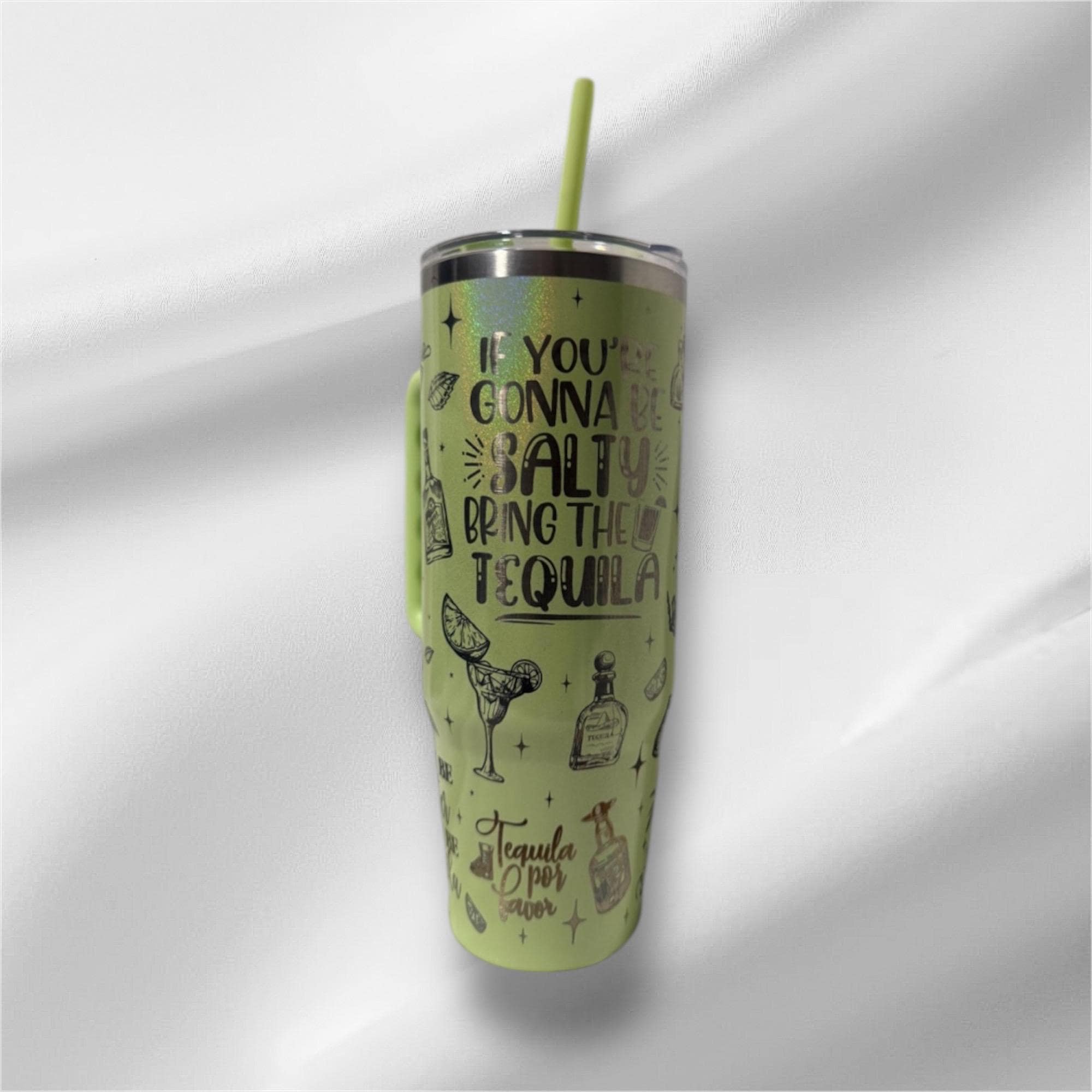 30z Tequila Tumbler | Laser Engraved Tumbler | Handle, Lid and Straw Included
