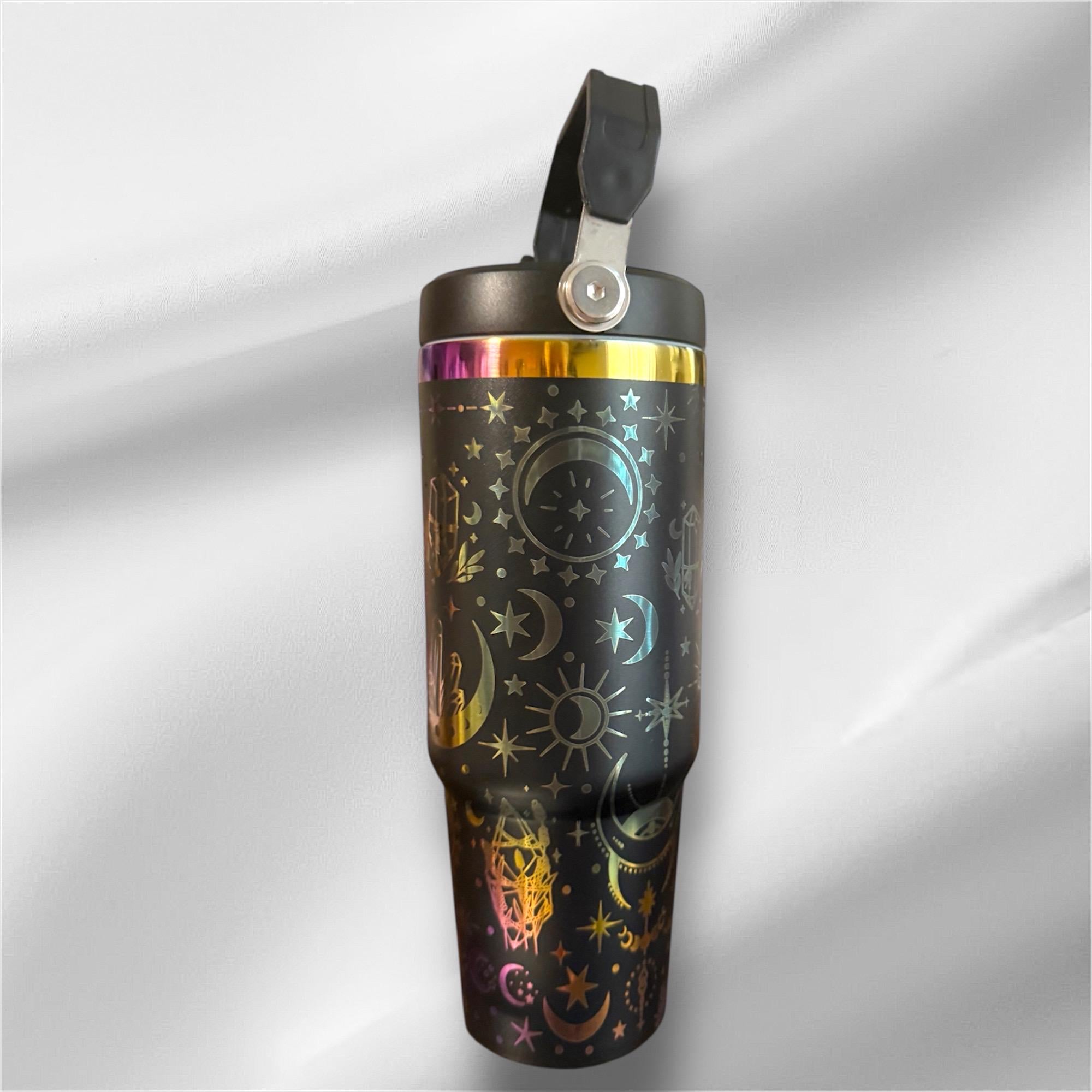 30z Rainbow Accent Cellestial Tumbler | Laser Engraved Tumbler | Handle, Lid and Straw Included