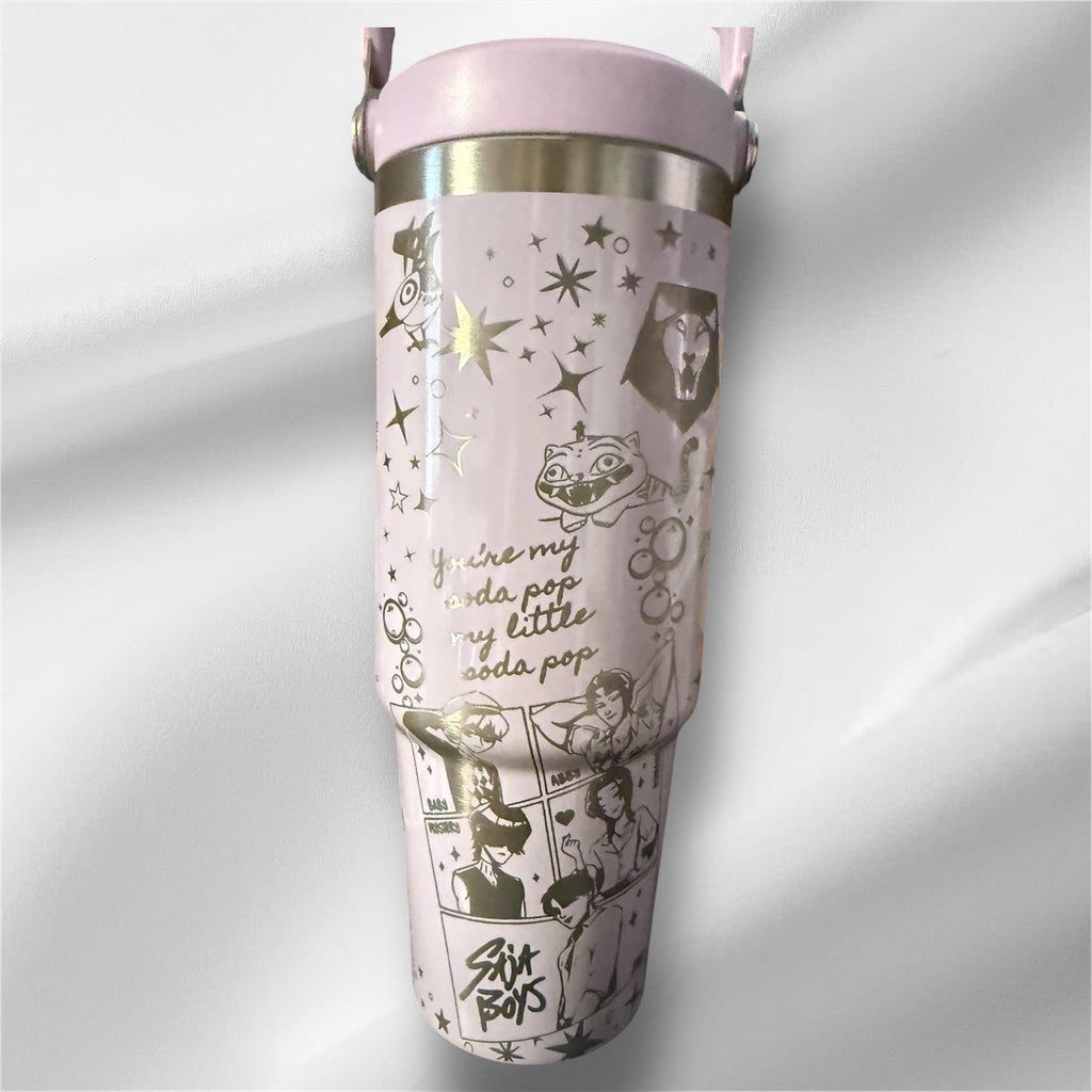 30z K-POP Tumbler |  Laser Engraved Tumbler | Handle, Lid and Straw Included