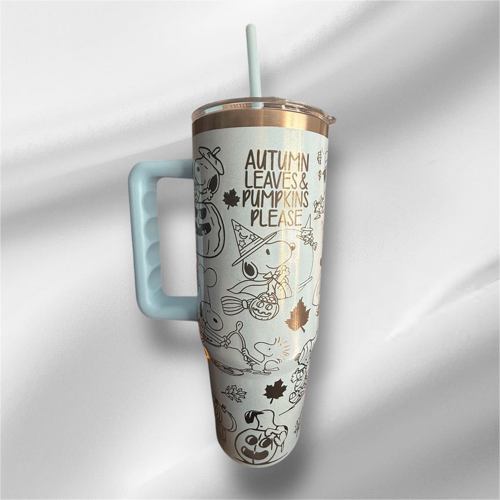 30oz Peanuts and Snoopy Pearlized Tumbler | Laser Engraved Tumbler | Handle, Lid and Straw Included | Gifts for All