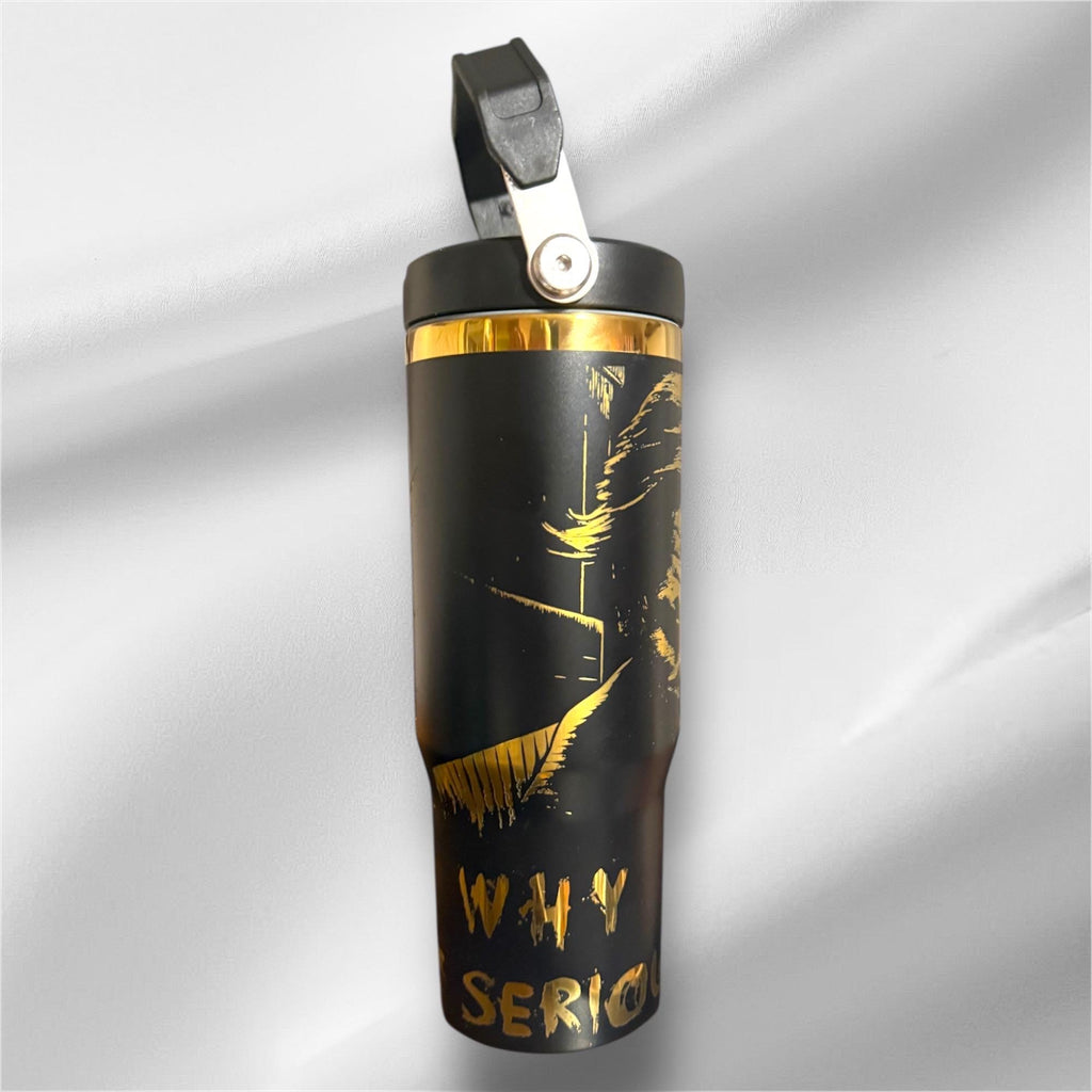 30z The Joker Tumbler | Gold plated Laser Engraved Tumbler | Handle, Lid and Straw Included