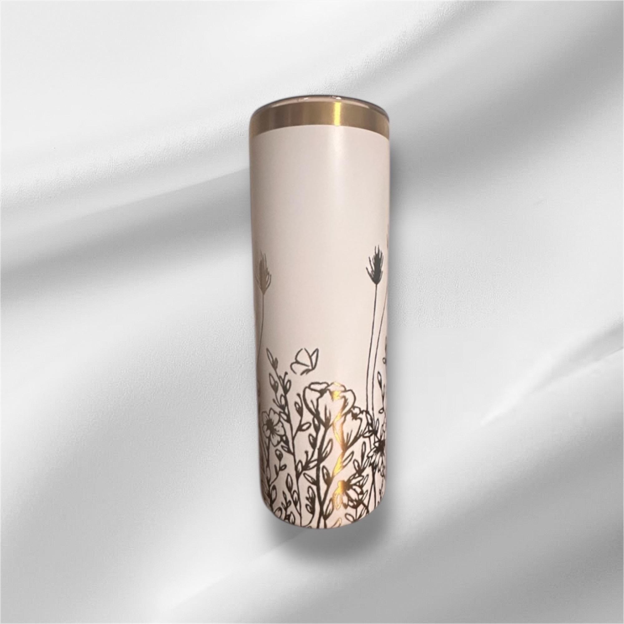 20z Gold Accent Wildflower Tumbler | Laser Engraved Tumbler