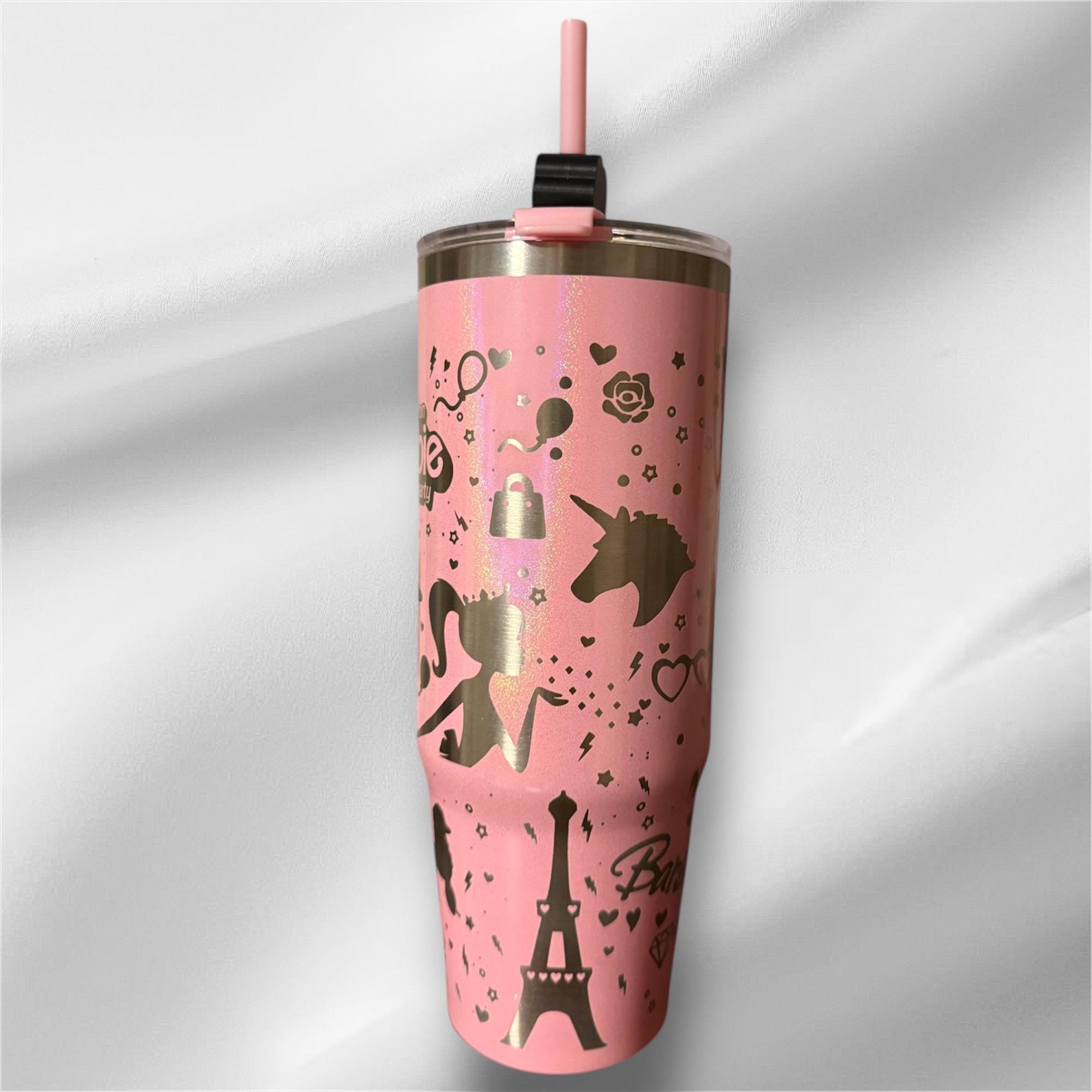 Barbie Pearlized Tumbler: Laser Engraved 30oz with Lid and Straw