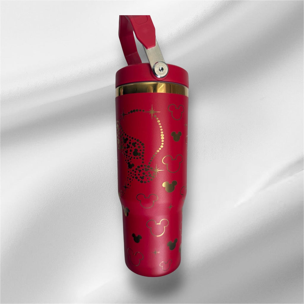 30z Disney Mickey Christmas  | Gold plated Laser Engraved Tumbler | Handle, Lid and Straw Included
