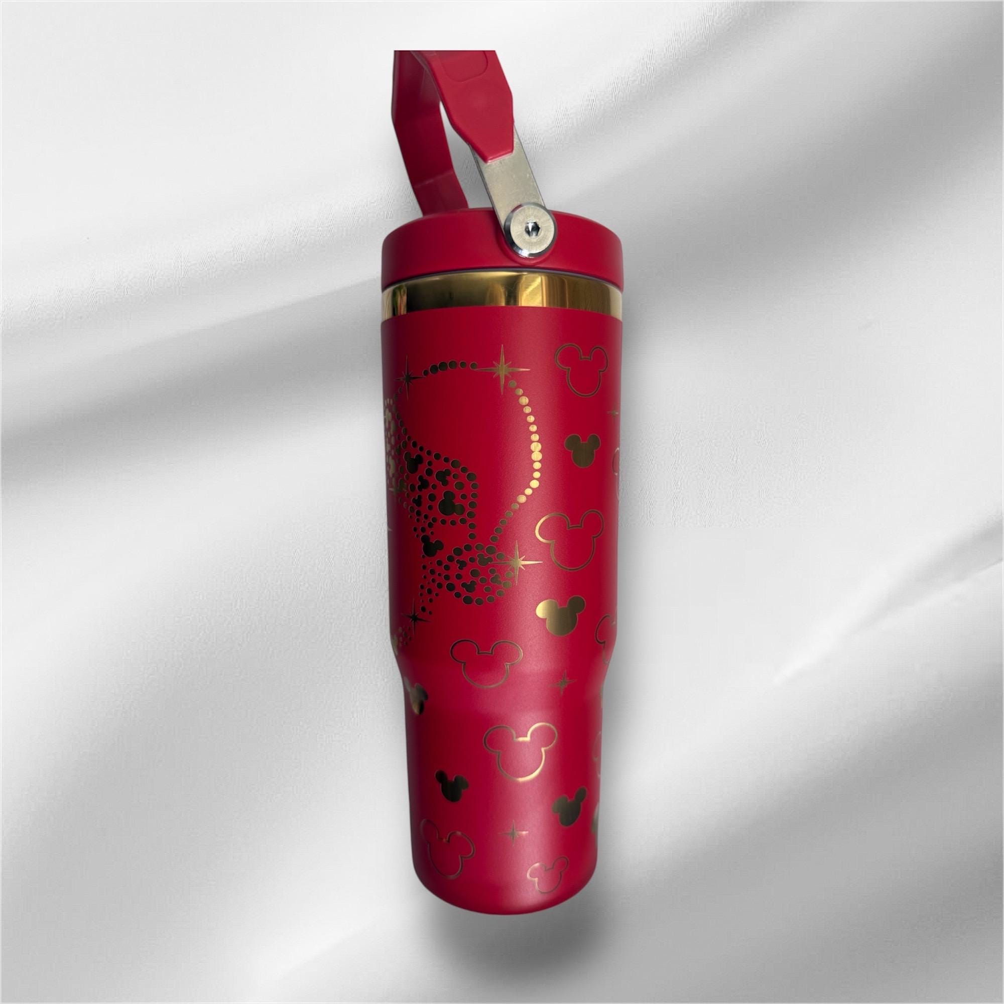 30z Disney Mickey Christmas  | Gold plated Laser Engraved Tumbler | Handle, Lid and Straw Included