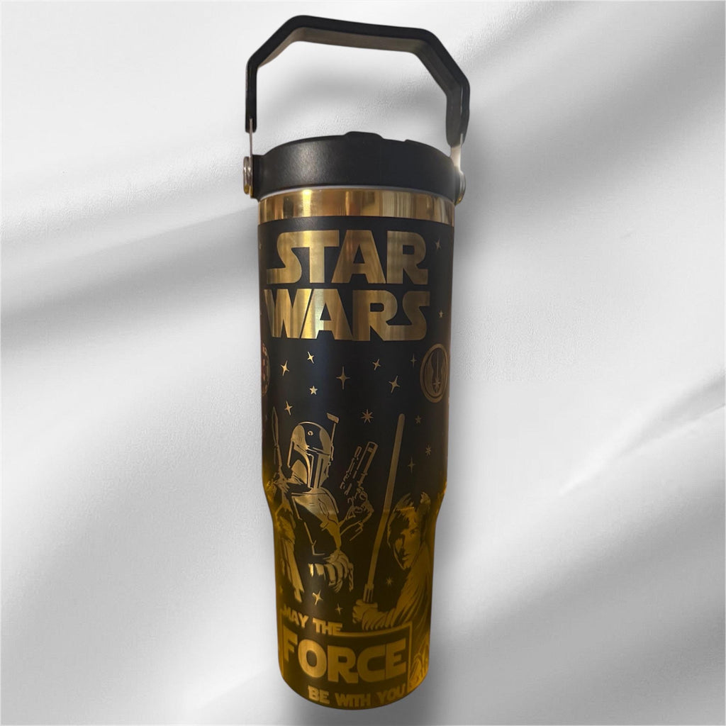 30z Rainbow Accent Star Wars Tumbler | Laser Engraved Tumbler | Handle, Lid and Straw Included   *Availble in gold plated too