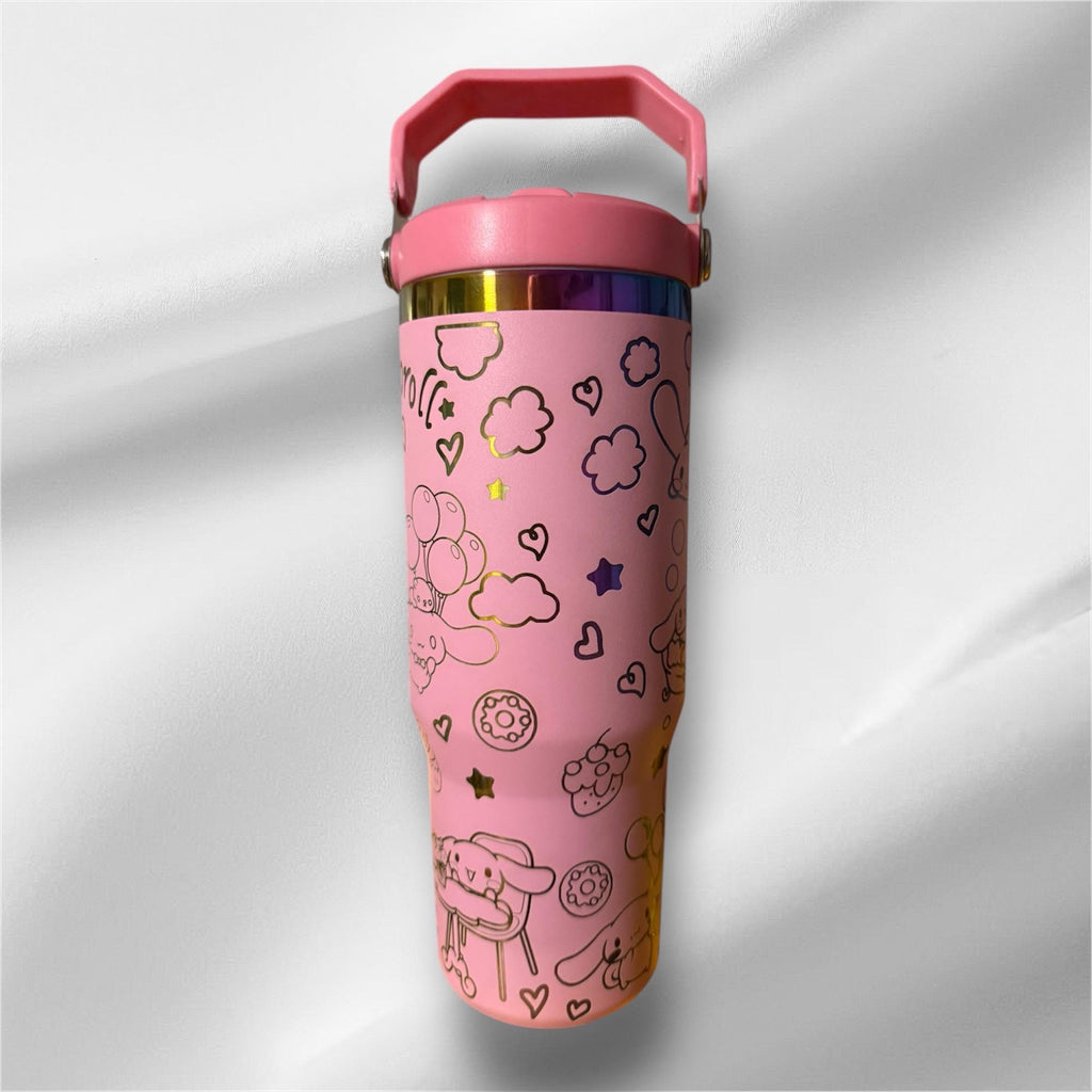 30z Rainbow Accent Cinnamoroll Tumbler | Laser Engraved Tumbler | Handle, Lid and Straw Included