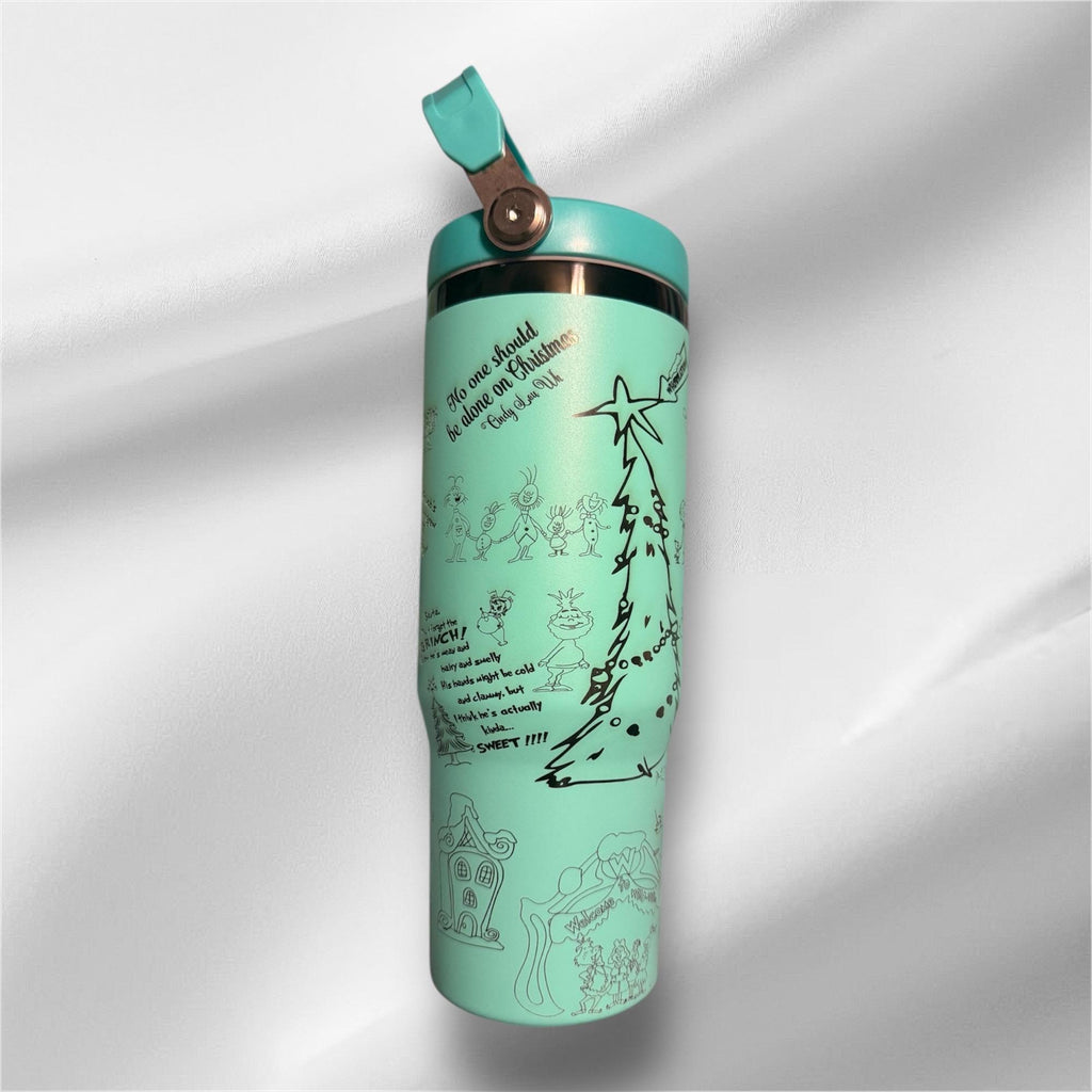 30z Black Plated Whoville Tumbler | Laser Engraved Tumbler | Handle, Lid and Straw Included