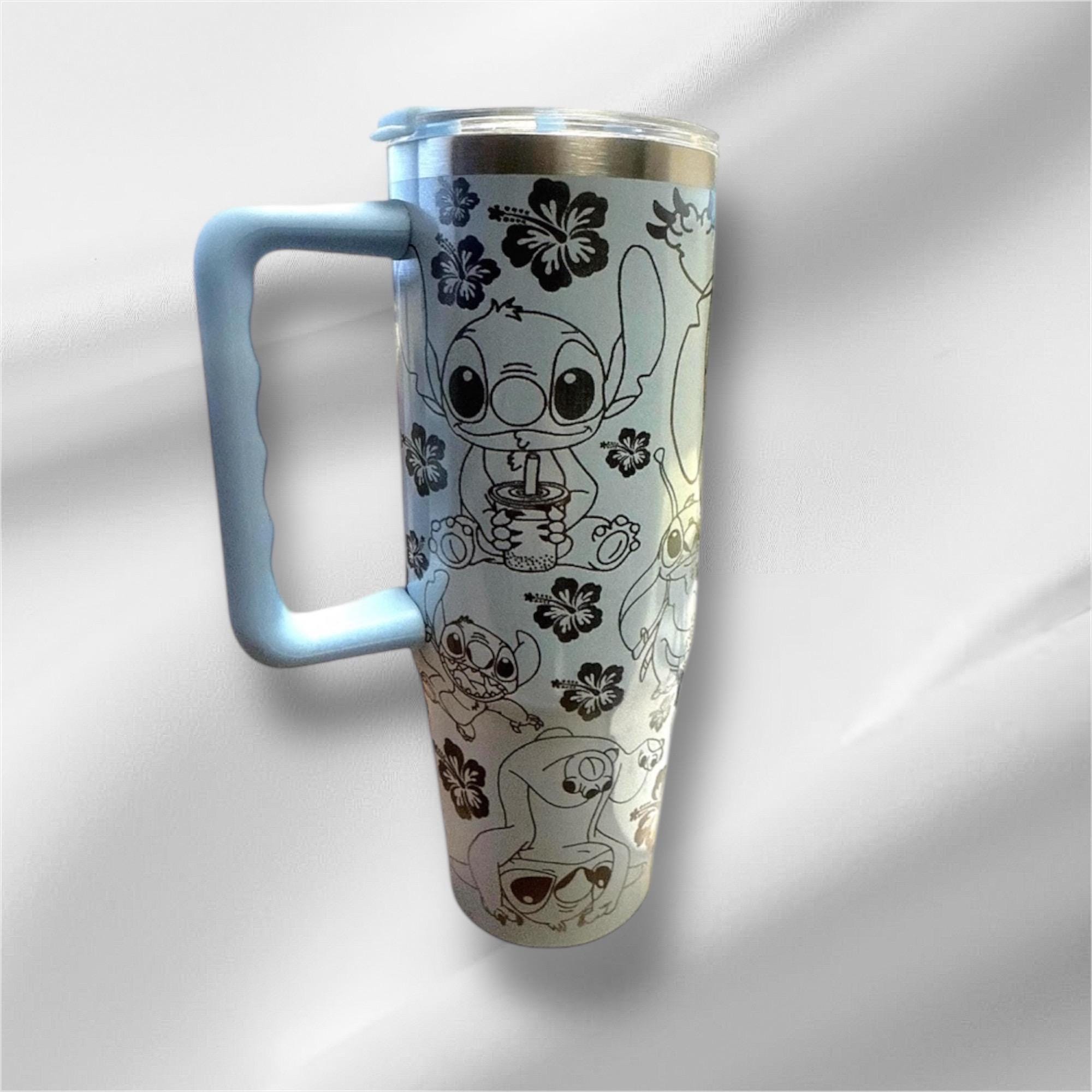 Stitch Laser Engraved 30oz Tumbler | Pearlized Blue, Handle, Lid & Straw