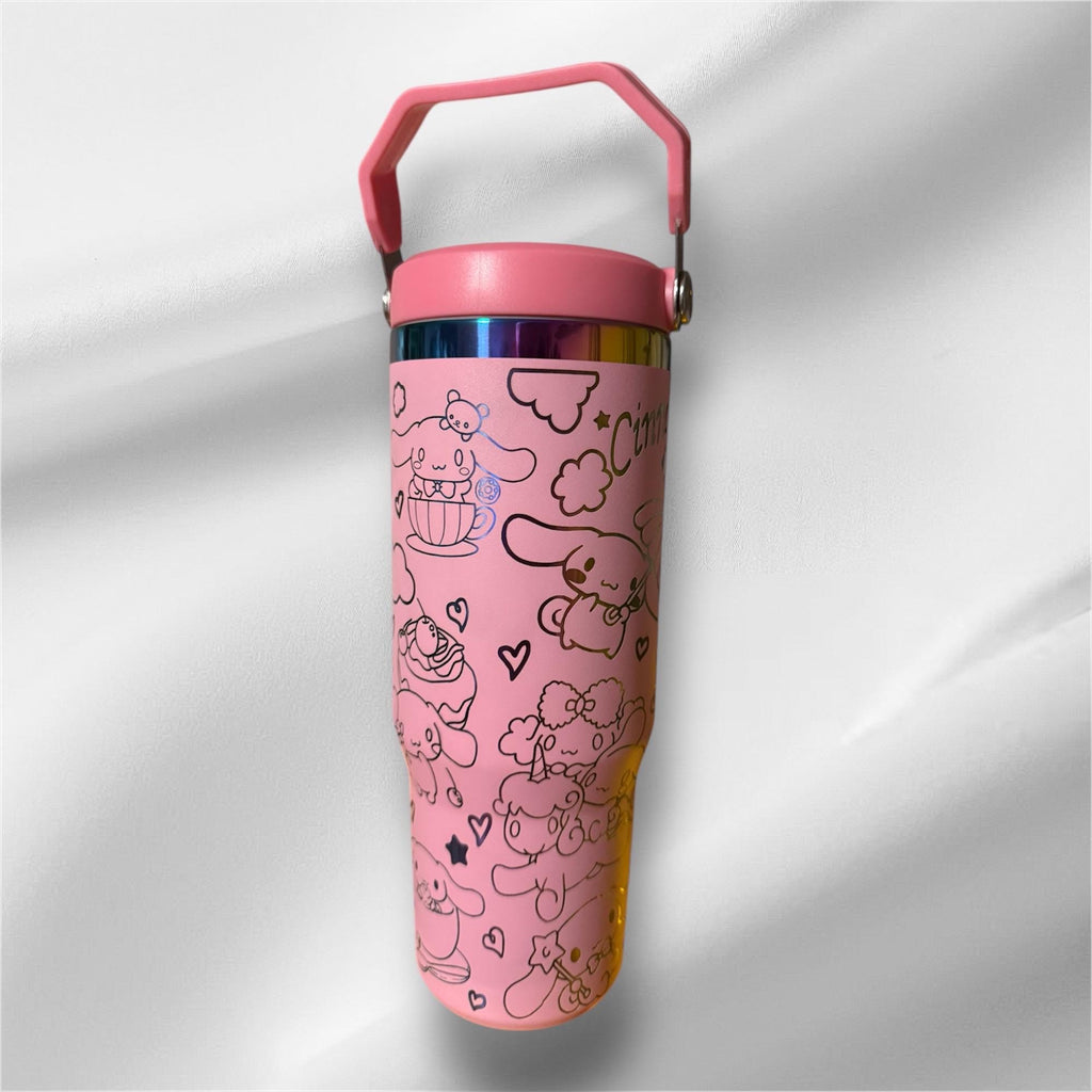 30z Rainbow Accent Cinnamoroll Tumbler | Laser Engraved Tumbler | Handle, Lid and Straw Included