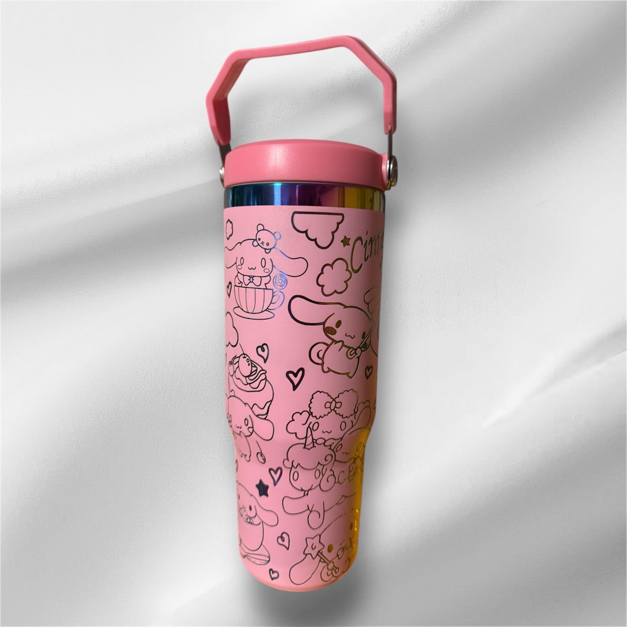 30z Rainbow Accent Cinnamoroll Tumbler | Laser Engraved Tumbler | Handle, Lid and Straw Included