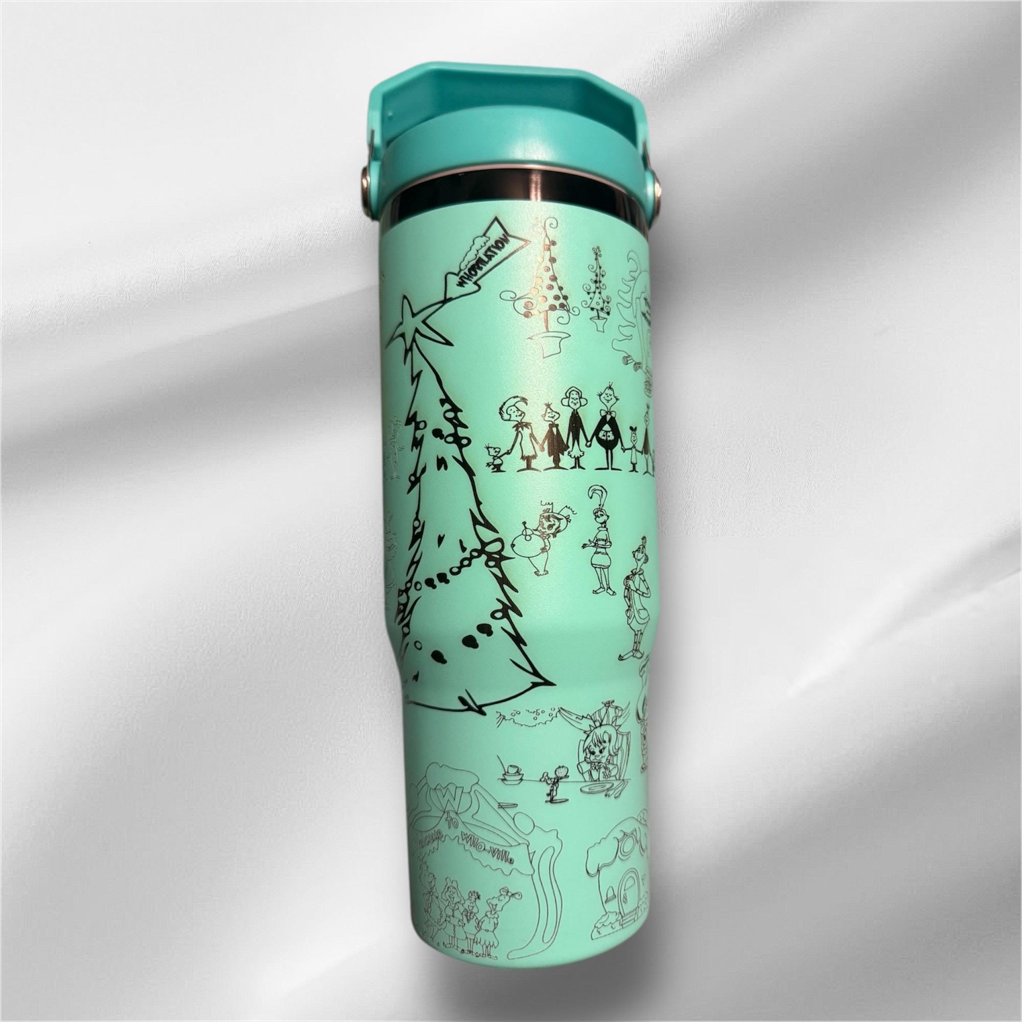 30z Black Plated Whoville Tumbler | Laser Engraved Tumbler | Handle, Lid and Straw Included