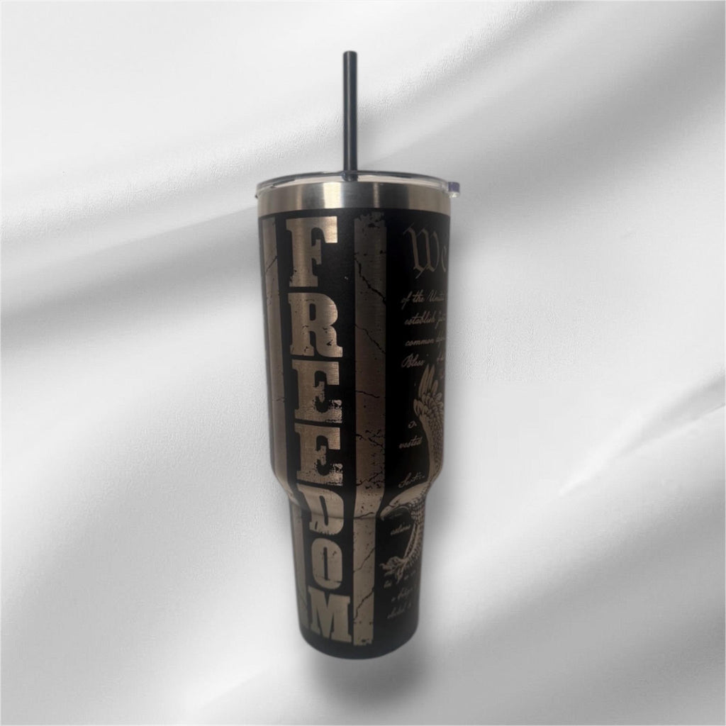 40oz “We the People” Tumbler | Laser Engraved Tumbler | Handle, Lid and Straw Included