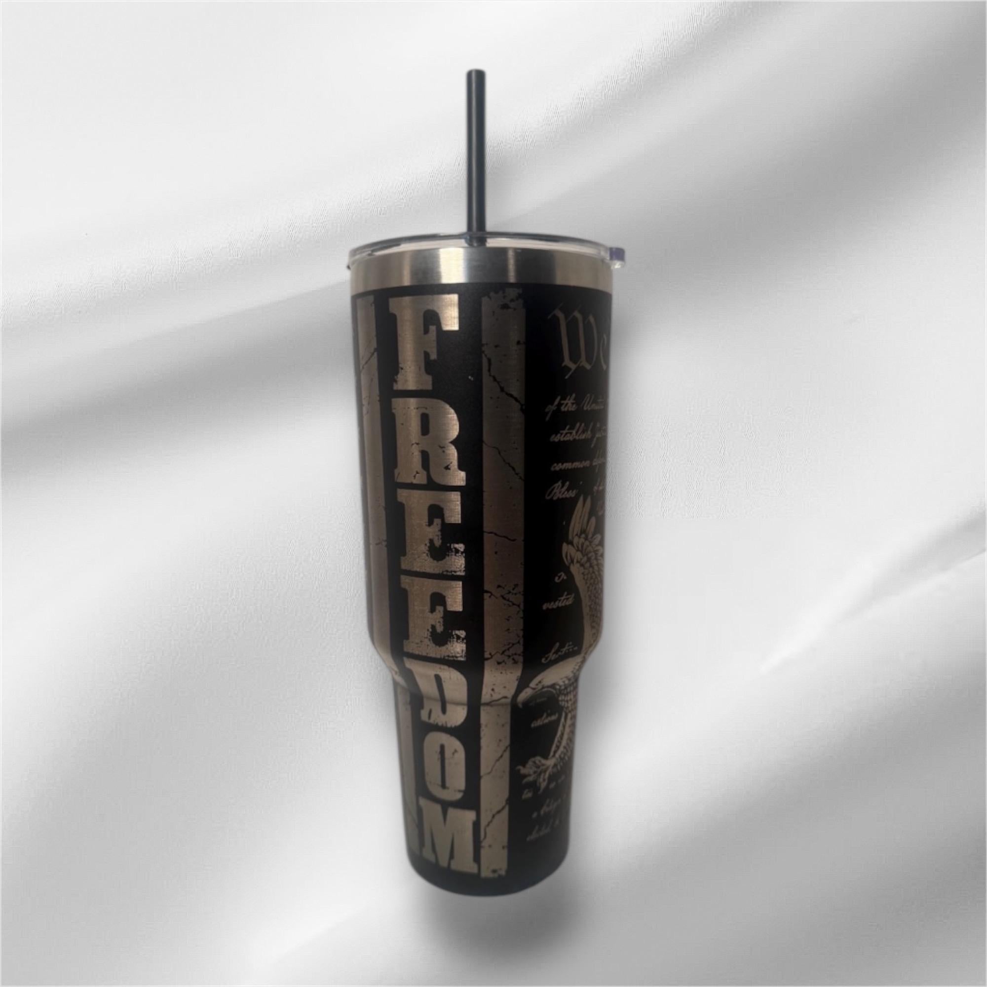 40oz “We the People” Tumbler | Laser Engraved Tumbler | Handle, Lid and Straw Included