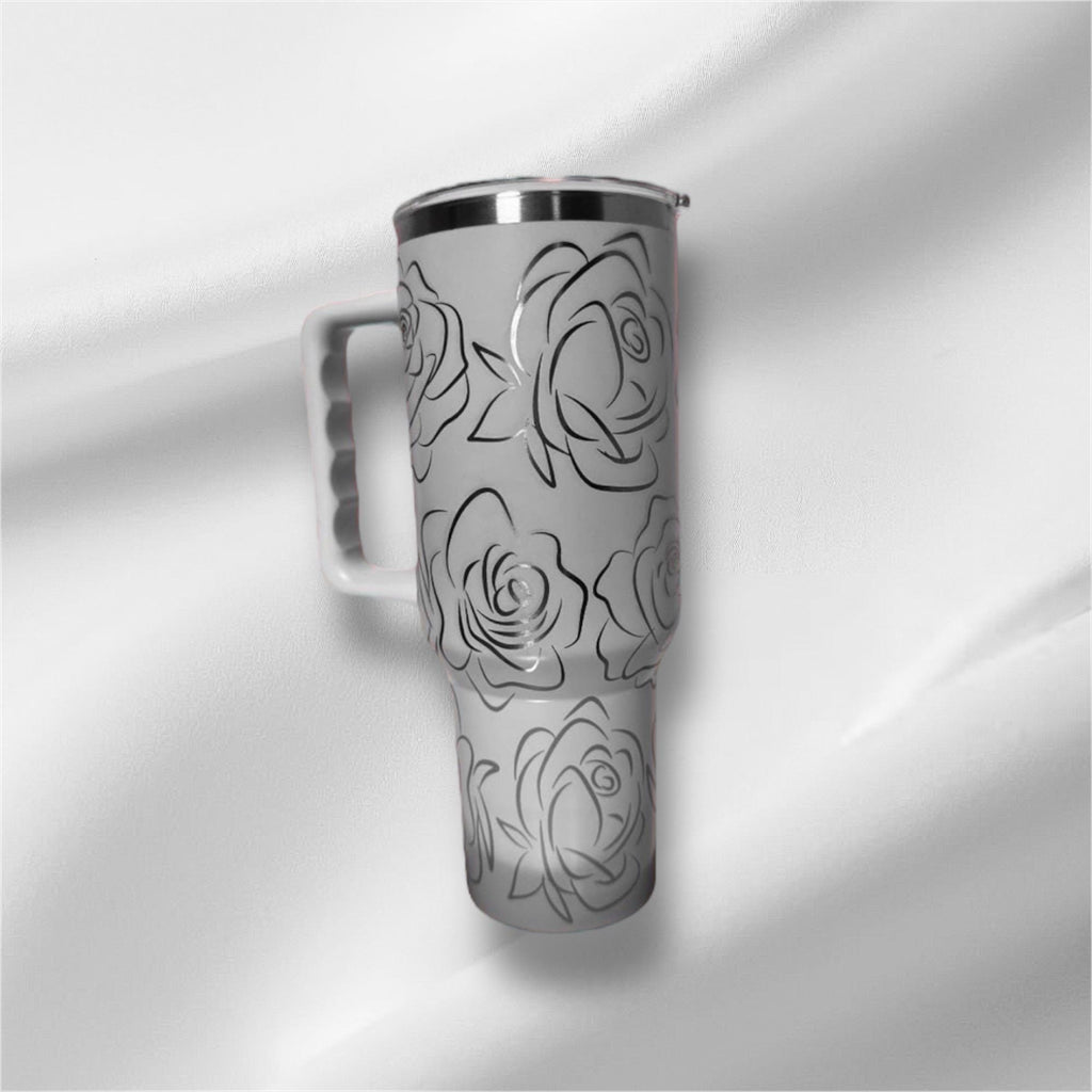 40z Rose Edition Tumbler | Laser Engraved Tumbler | Handle, Lid and Straw Included