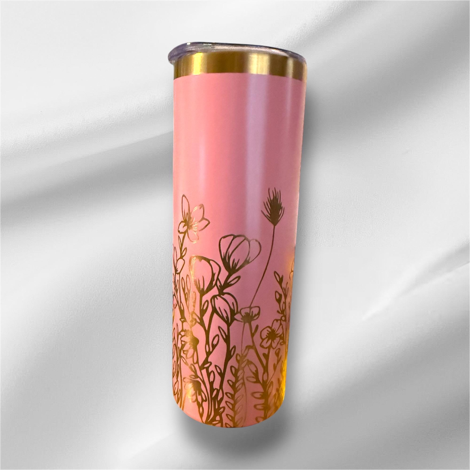 20z Gold Accent Wildflower Tumbler | Laser Engraved Tumbler