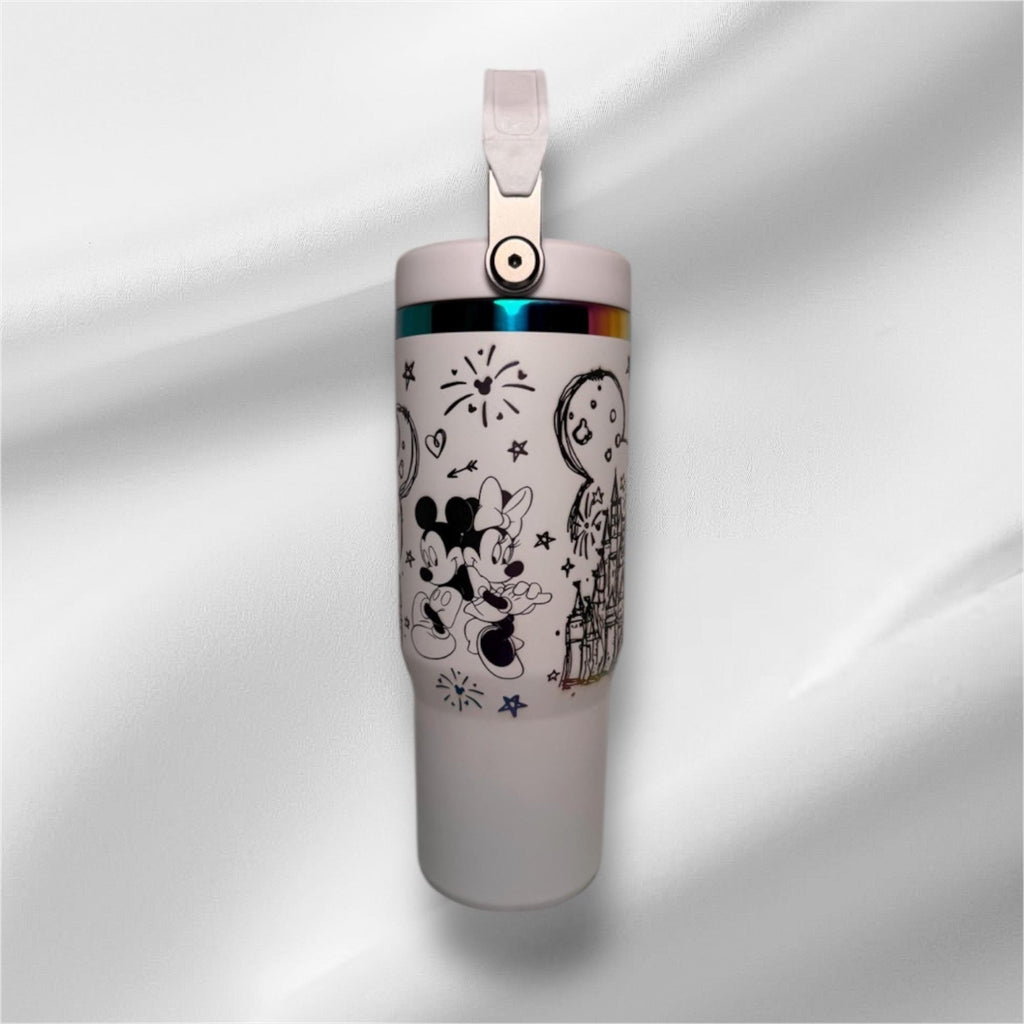 30z Rainbow Accent Disney Tumbler | Laser Engraved Tumbler | Handle, Lid and Straw Included