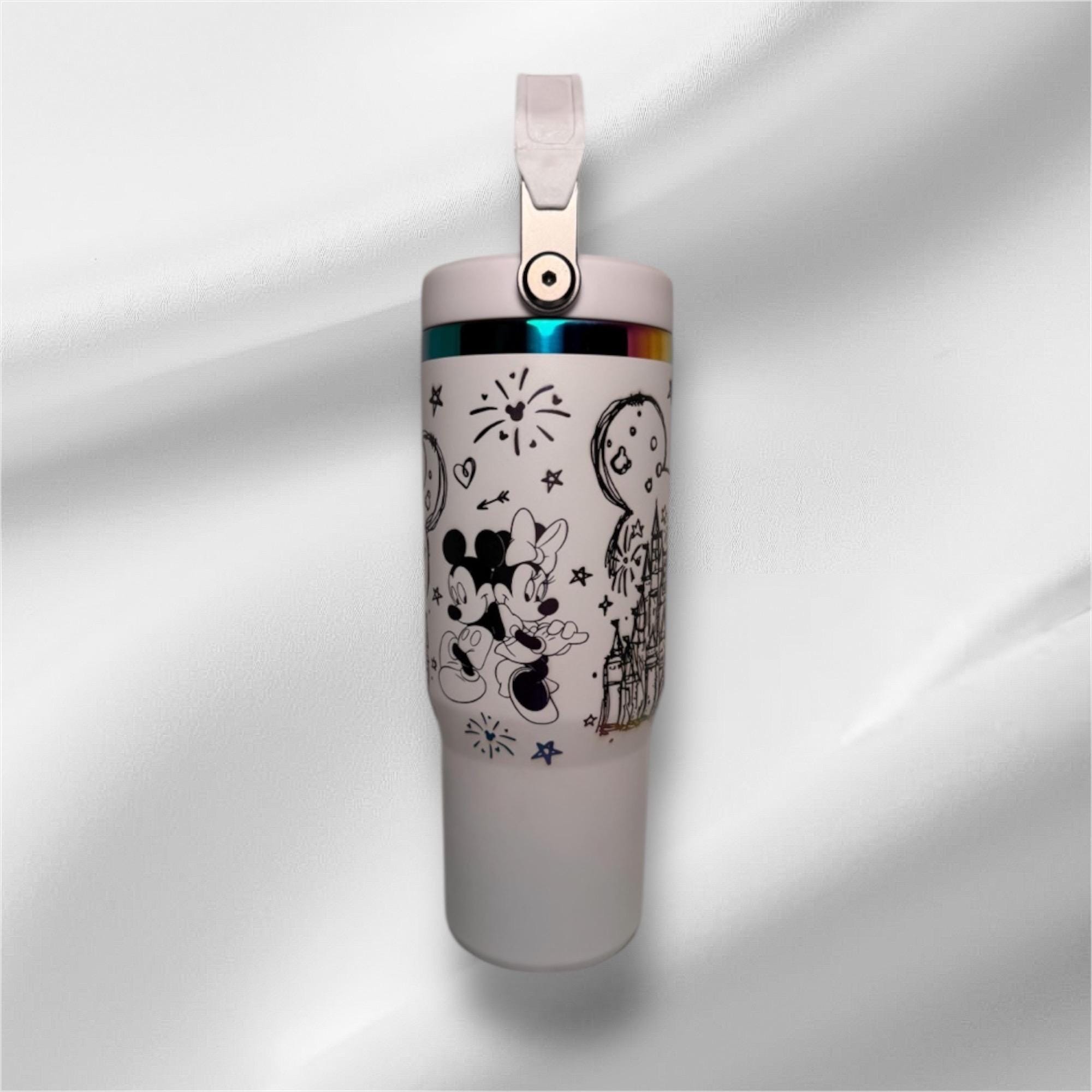 30z Rainbow Accent Disney Tumbler | Laser Engraved Tumbler | Handle, Lid and Straw Included