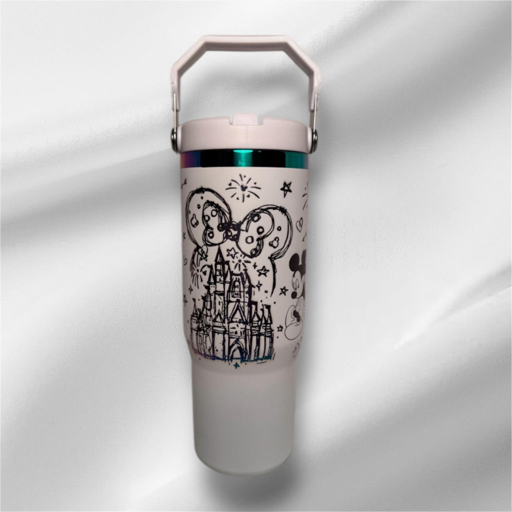 30z Rainbow Accent Disney Tumbler | Laser Engraved Tumbler | Handle, Lid and Straw Included
