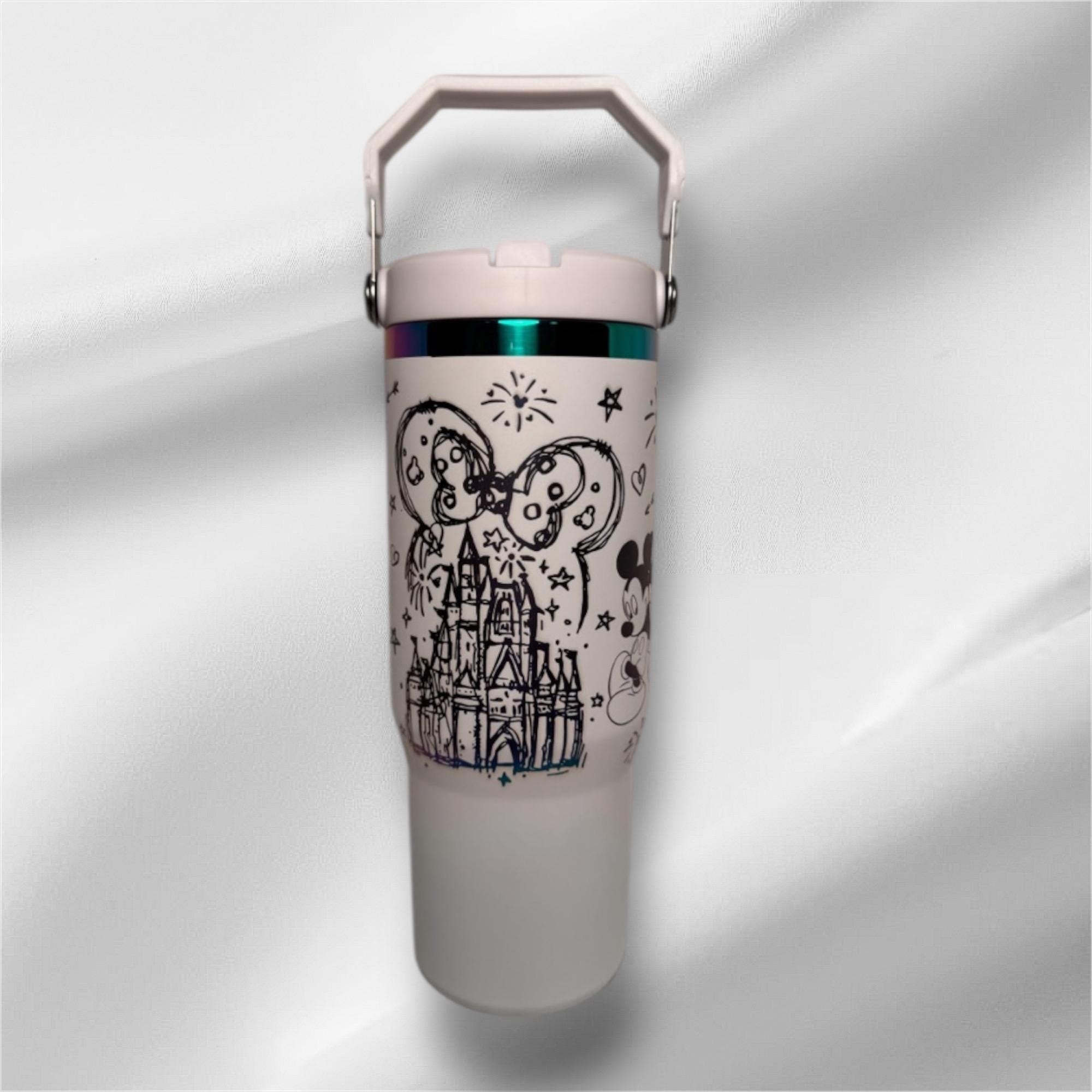 30z Rainbow Accent Disney Tumbler | Laser Engraved Tumbler | Handle, Lid and Straw Included