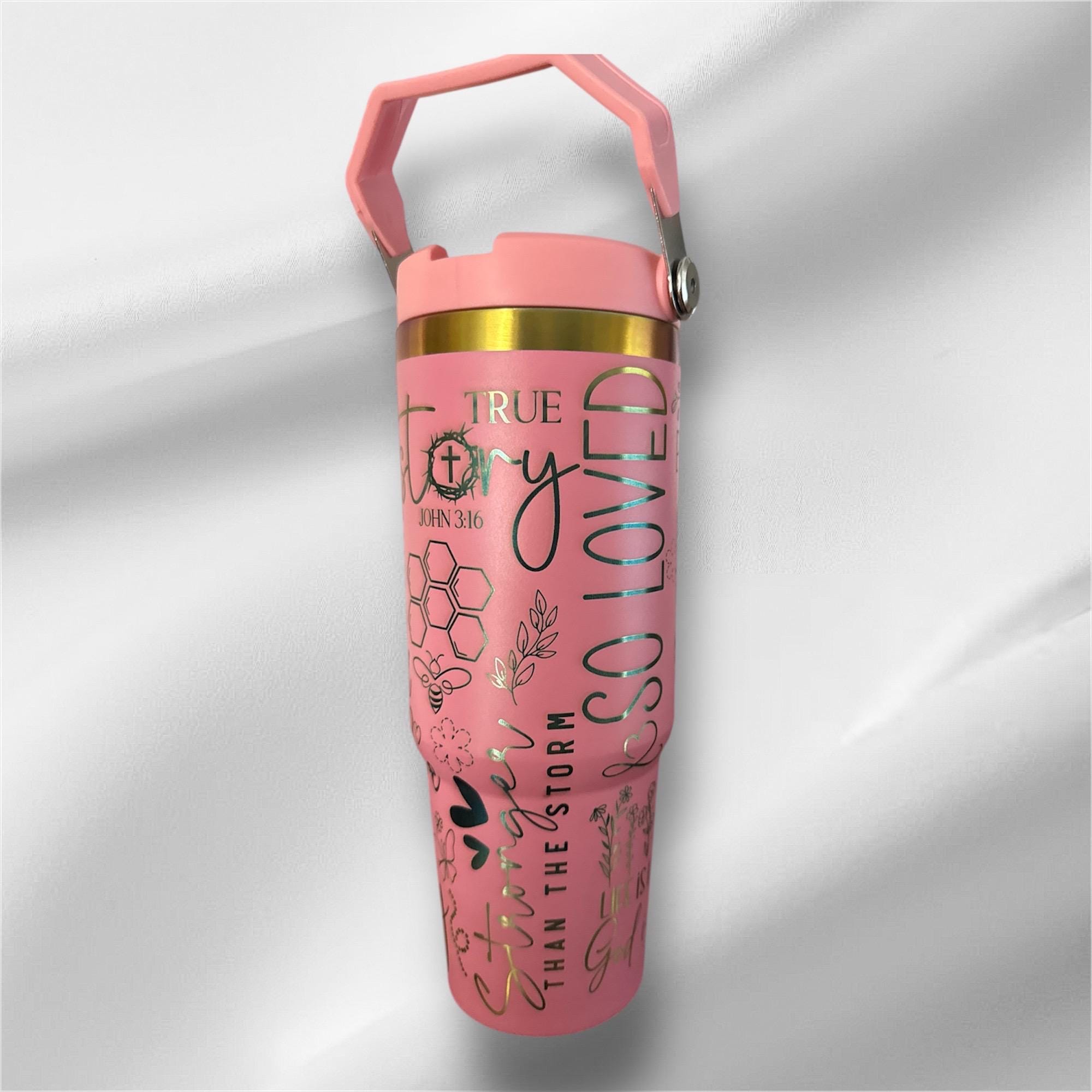 30z Rainbow Accent Christian Tumbler | Laser Engraved Tumbler | Handle, Lid and Straw Included