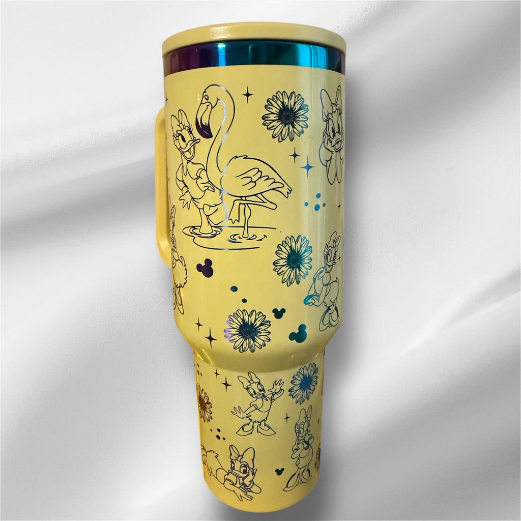 Daisy Duck Tumbler: 40oz Yellow Rainbow Plated Laser Engraved Cup