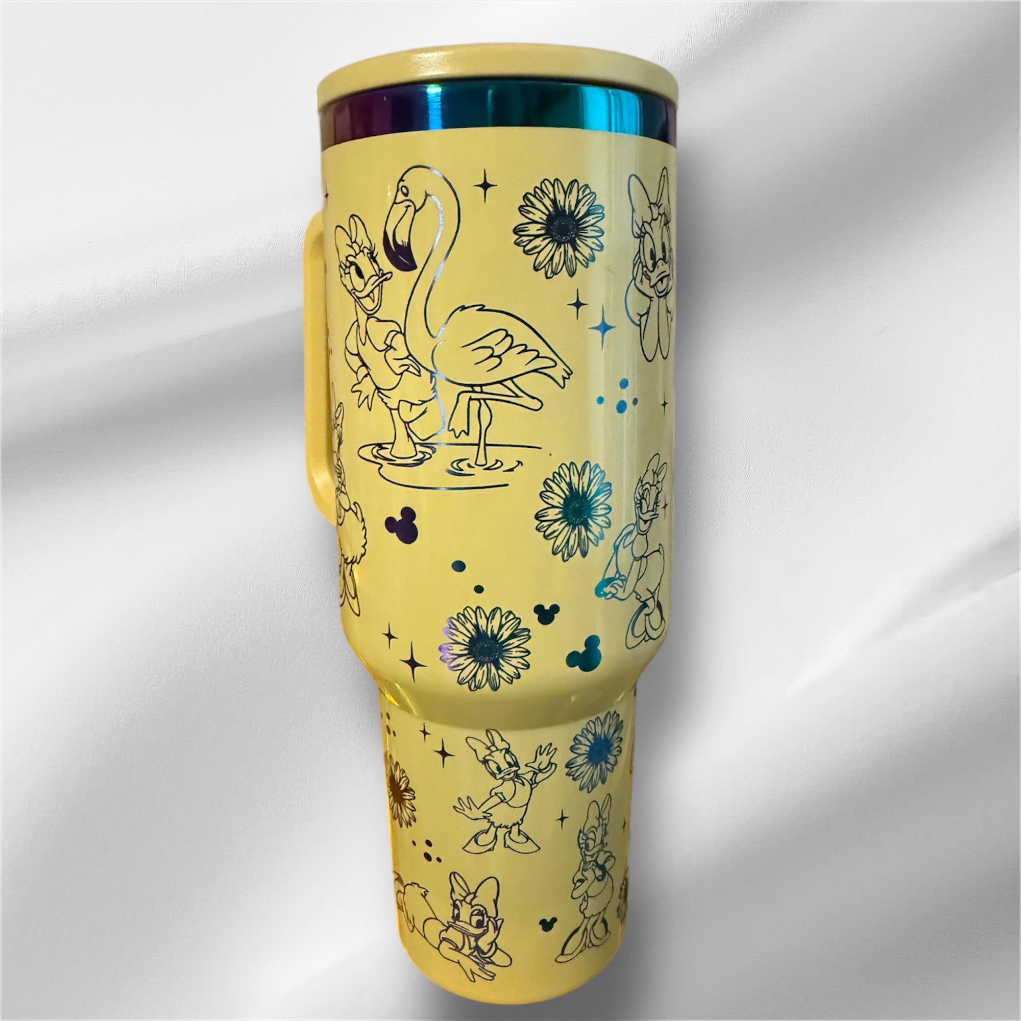 Daisy Duck Tumbler: 40oz Yellow Rainbow Plated Laser Engraved Cup