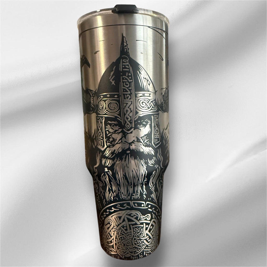 40z Black Viking Tumbler | Laser Engraved Tumbler | Handle, Lid and Straw Included.