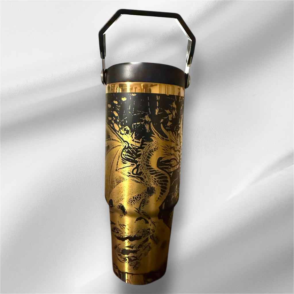 Fantasy Dragon Tumbler | 30oz Gold Laser Engraved Cup