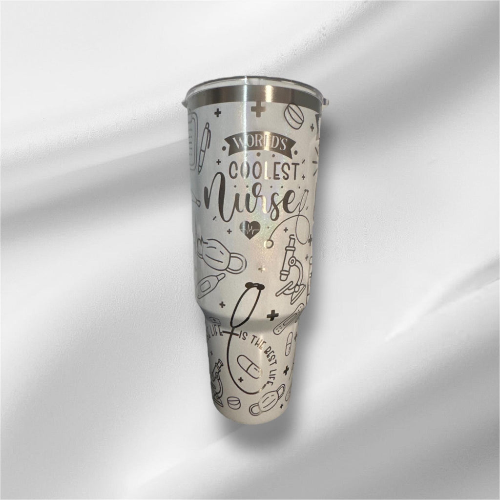 40z Nurse Life Tumbler | Laser Engraved Tumbler | Handle, Lid and Straw Included