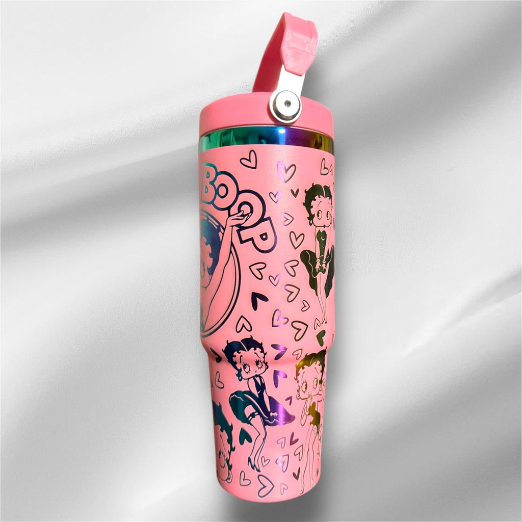 30z Rainbow Accent Betty Boop Tumbler | Laser Engraved Tumbler | Handle, Lid and Straw Included