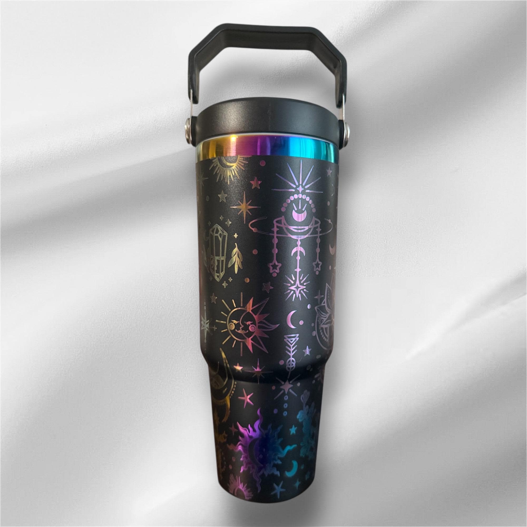 30z Rainbow Accent Cellestial Tumbler | Laser Engraved Tumbler | Handle, Lid and Straw Included
