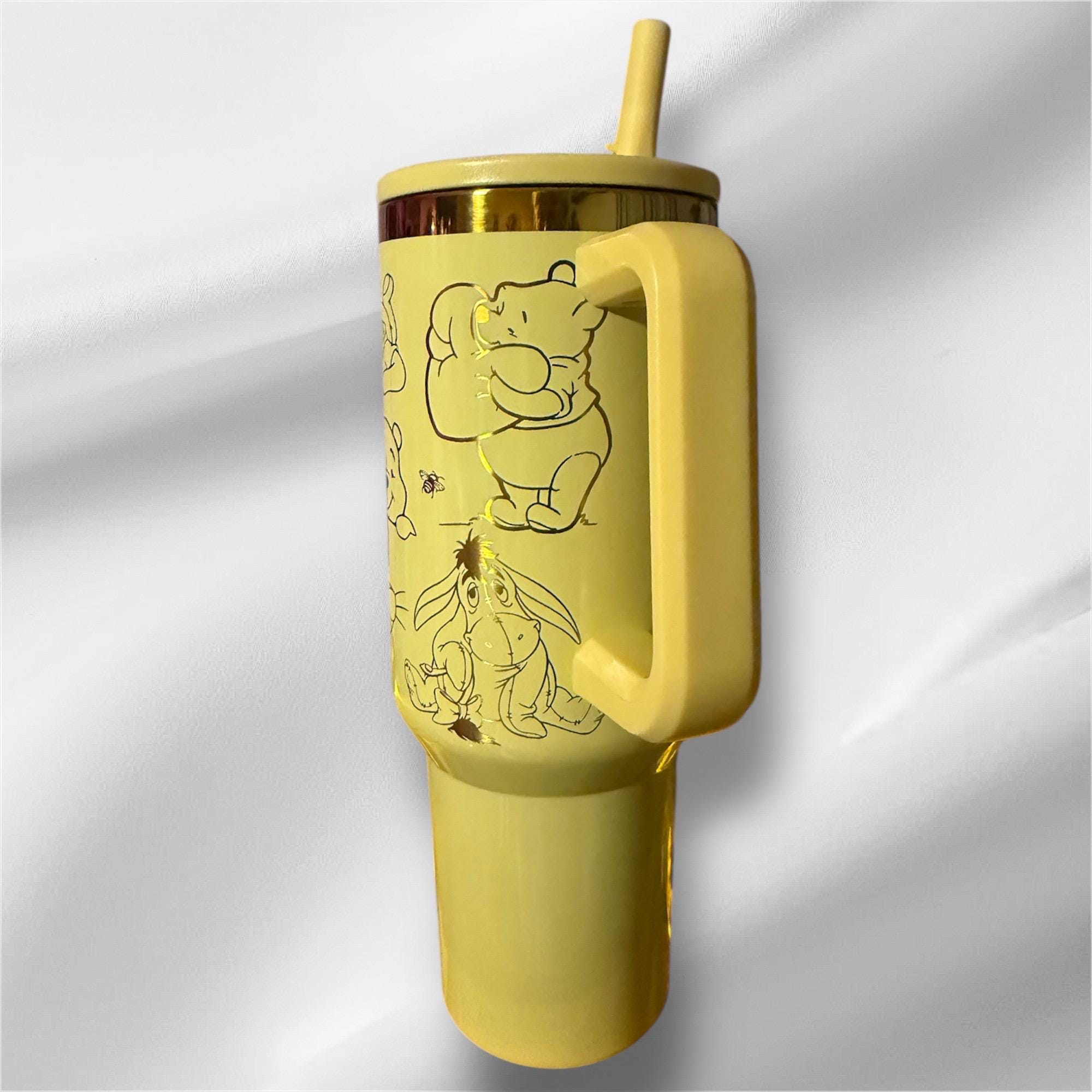 Winnie the Pooh Tumbler: 40 oz Yellow Rainbow Plated Laser Engraved Cup