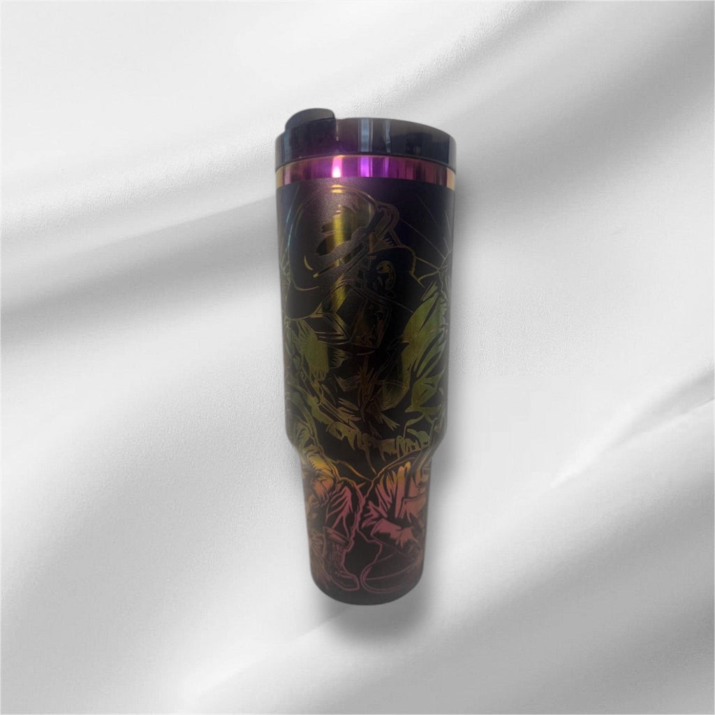 40z Black Welding Tumbler | Laser Engraved Tumbler | Handle, Lid and Straw Included.