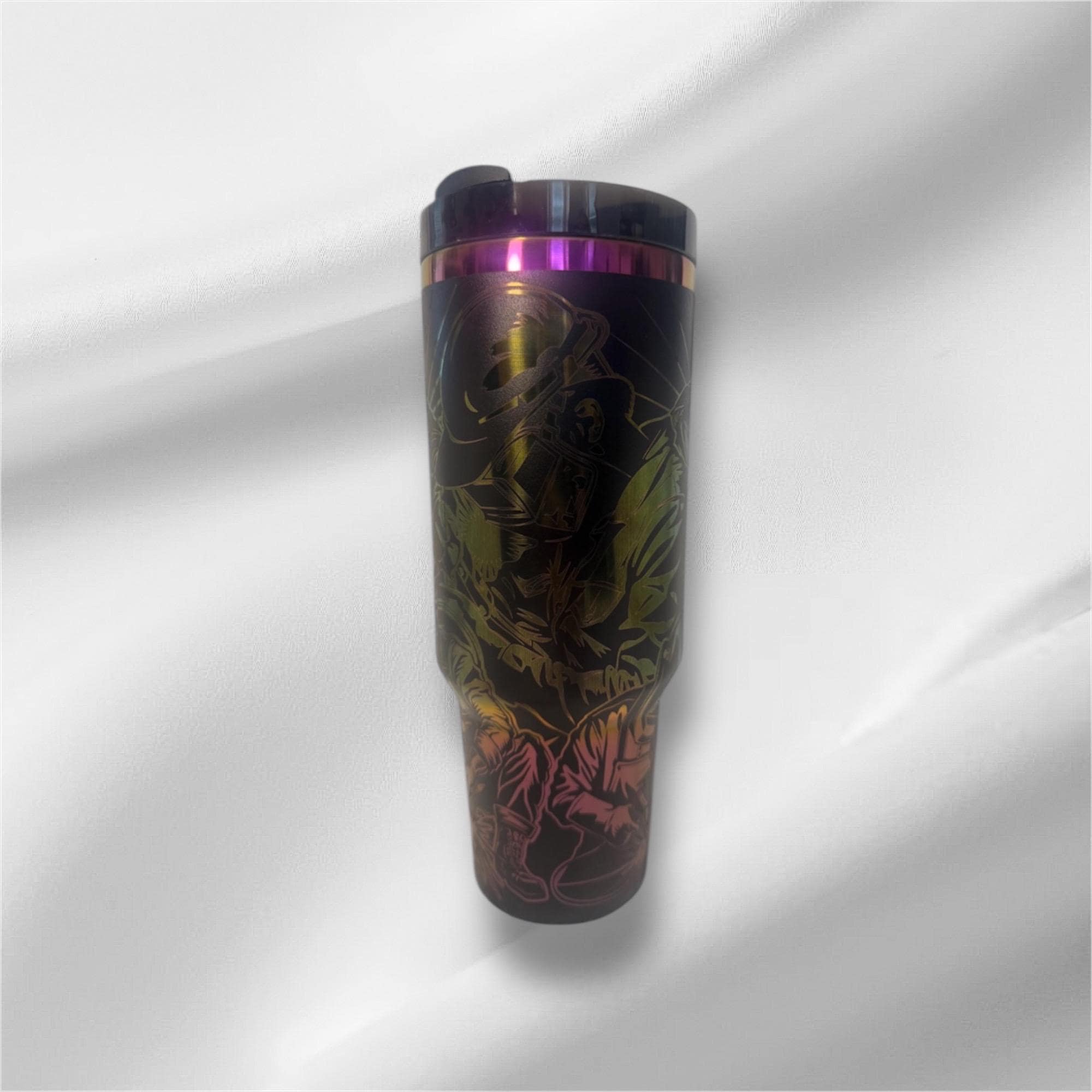 40z Black Welding Tumbler | Laser Engraved Tumbler | Handle, Lid and Straw Included.
