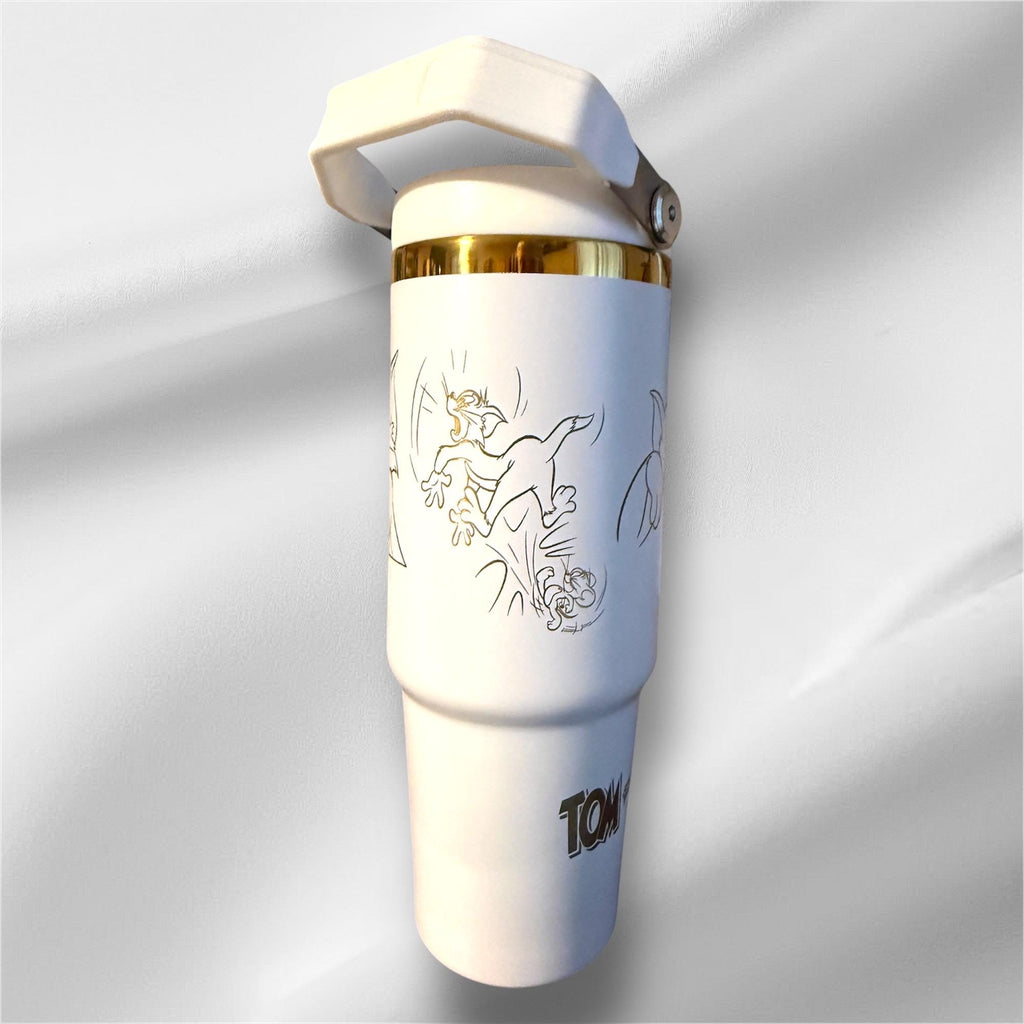 30z Tom & Jerry Tumbler |  Laser Engraved Tumbler | Handle, Lid and Straw Included