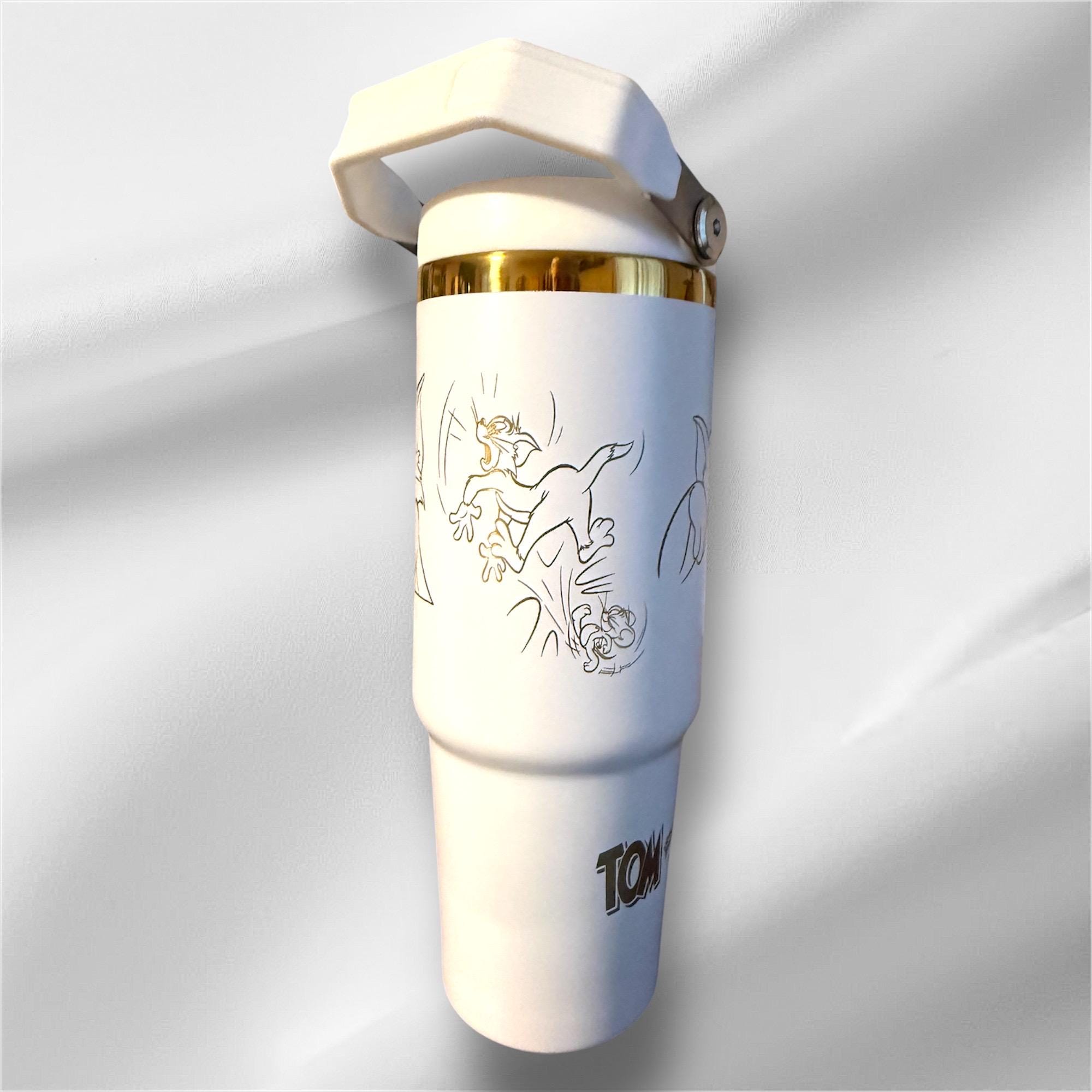 30z Tom & Jerry Tumbler |  Laser Engraved Tumbler | Handle, Lid and Straw Included