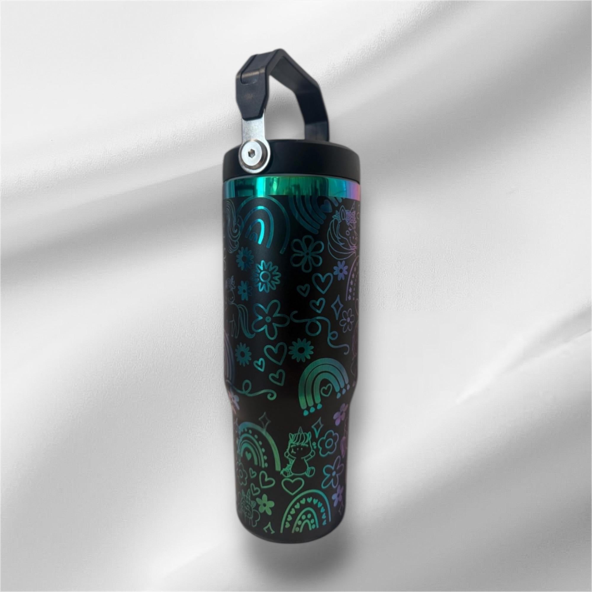 Rainbow Unicorn Laser Engraved Tumbler - 30oz with Handle & Lid