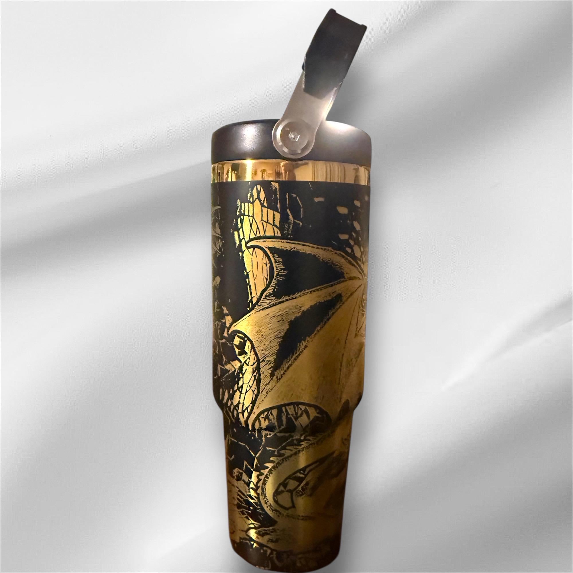 Fantasy Dragon Tumbler | 30oz Gold Laser Engraved Cup