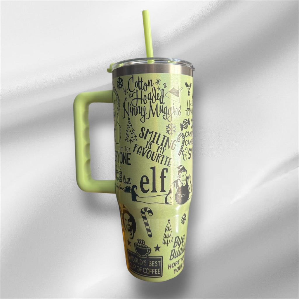 Elf Movie Pearlized Tumbler | Laser Engraved 30oz with Handle & Lid