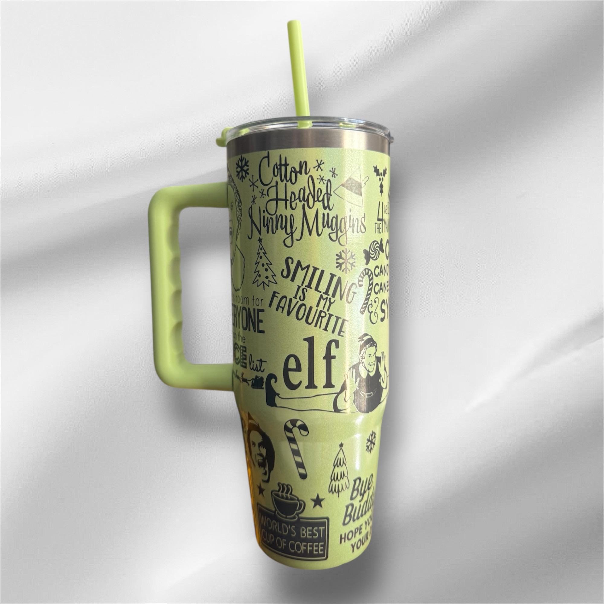 Elf Movie Pearlized Tumbler | Laser Engraved 30oz with Handle & Lid