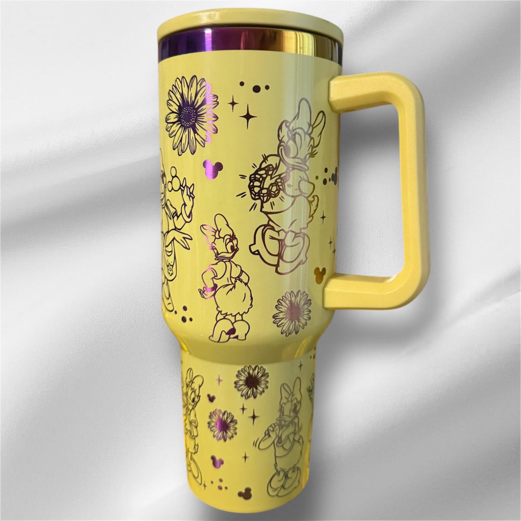 Daisy Duck Tumbler: 40oz Yellow Rainbow Plated Laser Engraved Cup