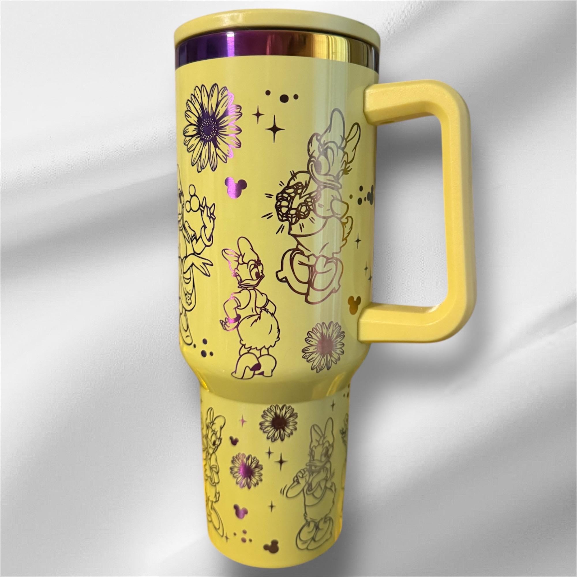 Daisy Duck Tumbler: 40oz Yellow Rainbow Plated Laser Engraved Cup