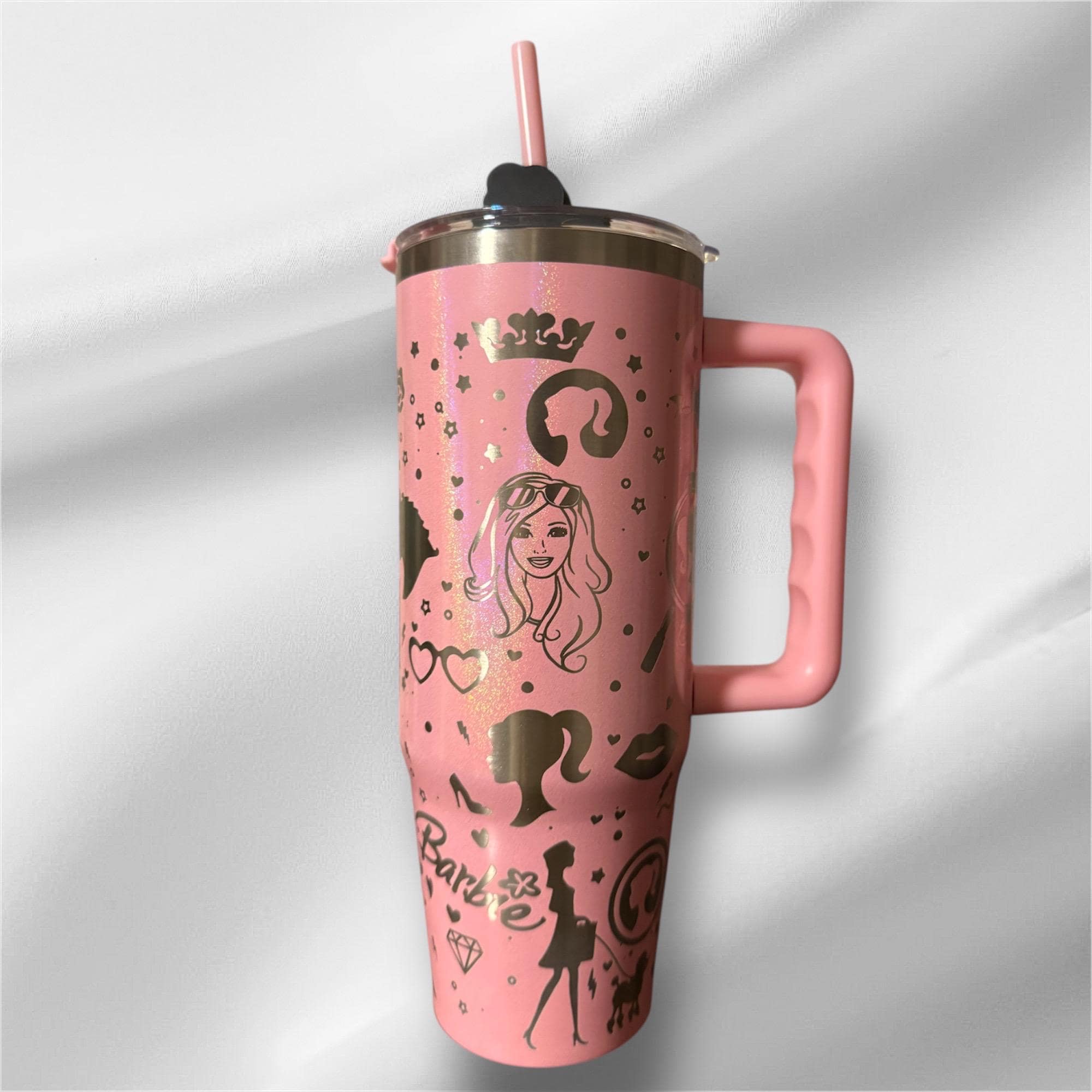 Barbie Pearlized Tumbler: Laser Engraved 30oz with Lid and Straw