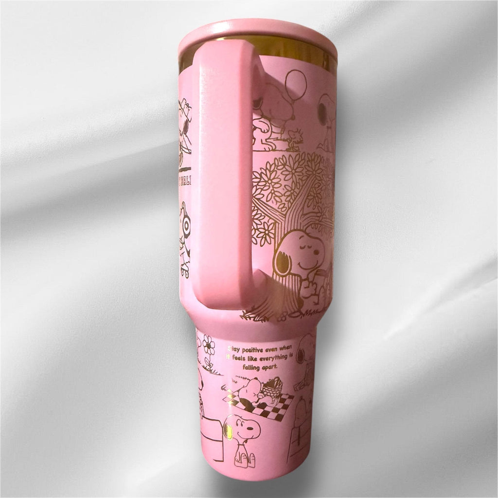 Snoopy Peanuts Tumbler: Laser Engraved 40 oz with Lid and Straw